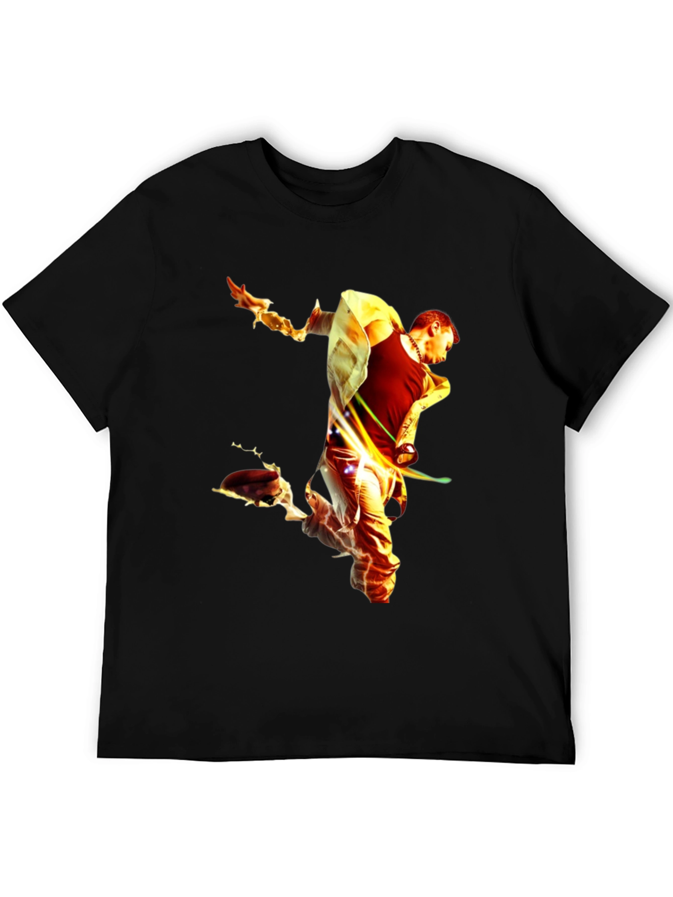 Black Fiery Man Graphic Black T-Shirt view 5