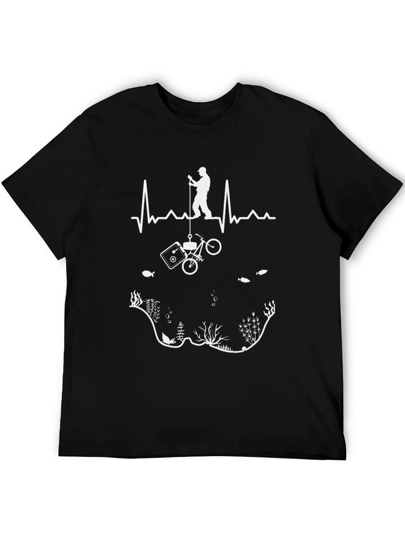 Black Fishing Lover T-Shirt - Black Cotton Angler Design view 5