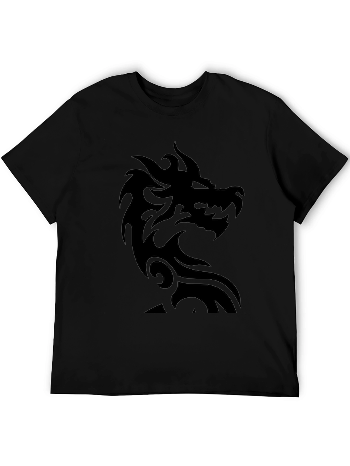 Black Men's Black T-Shirt with Dragon Graphic view 5