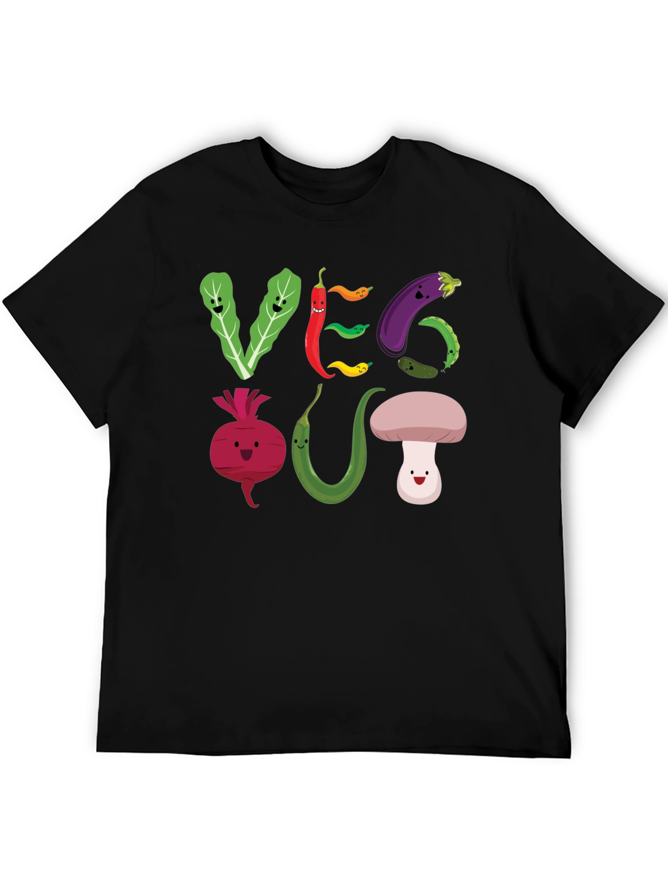 Black Veg Out T-Shirt - Cute Cartoon Vegetables view 5