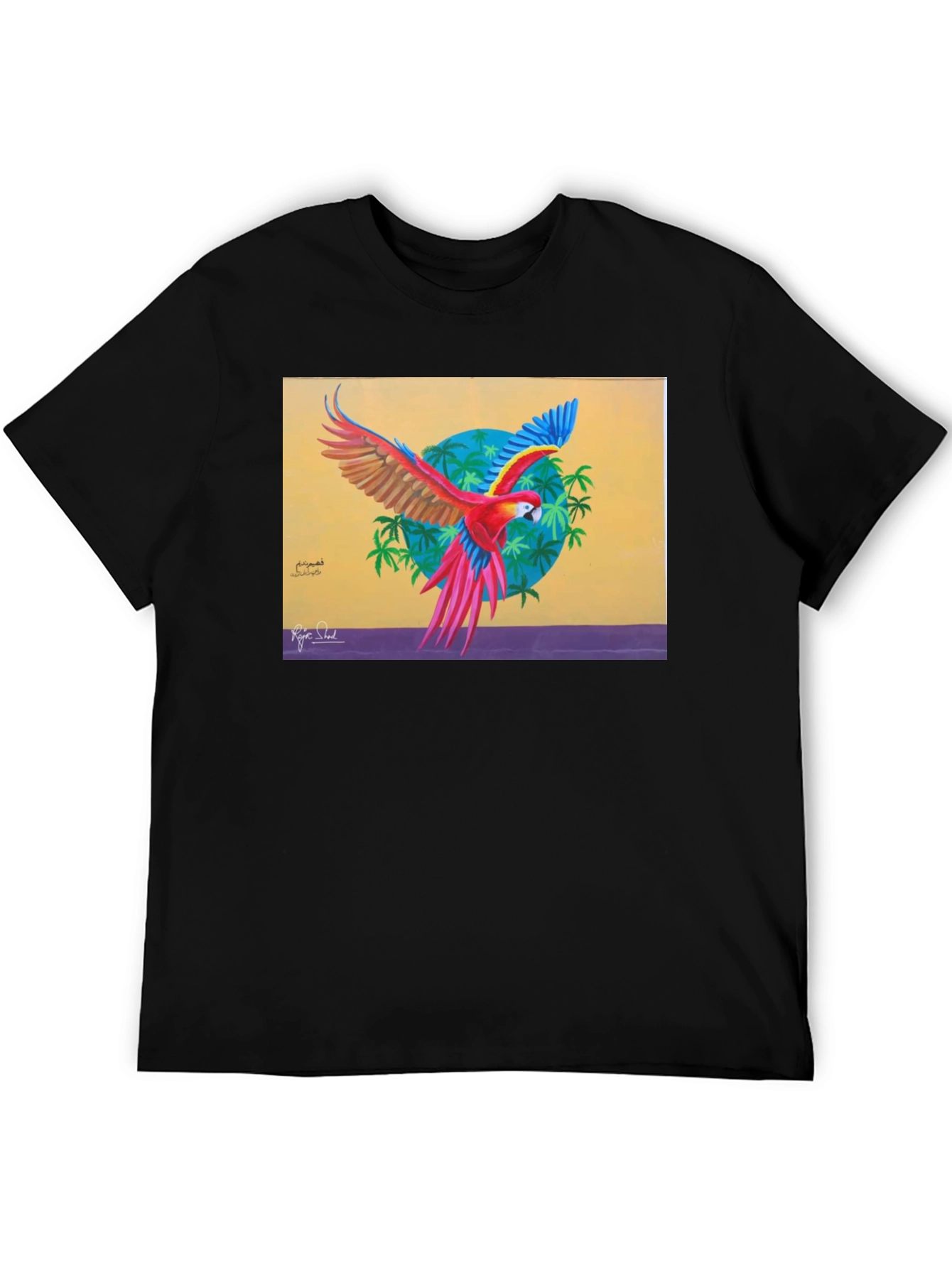 Black Tropical Parrot Graphic Tee - Vivid Art Print view 5