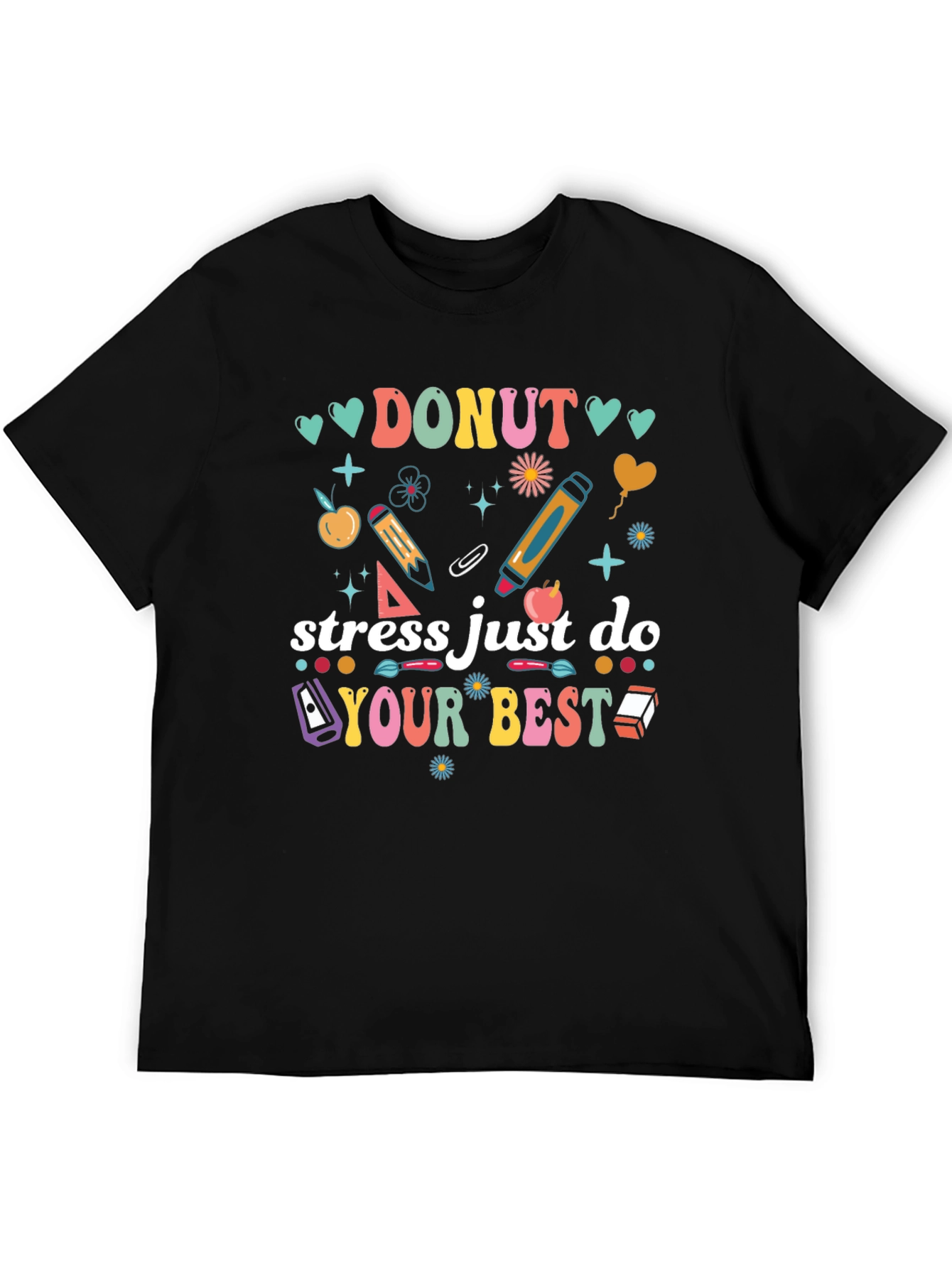 Black Donut Stress Just Do Your Best Graphic Tee view 5
