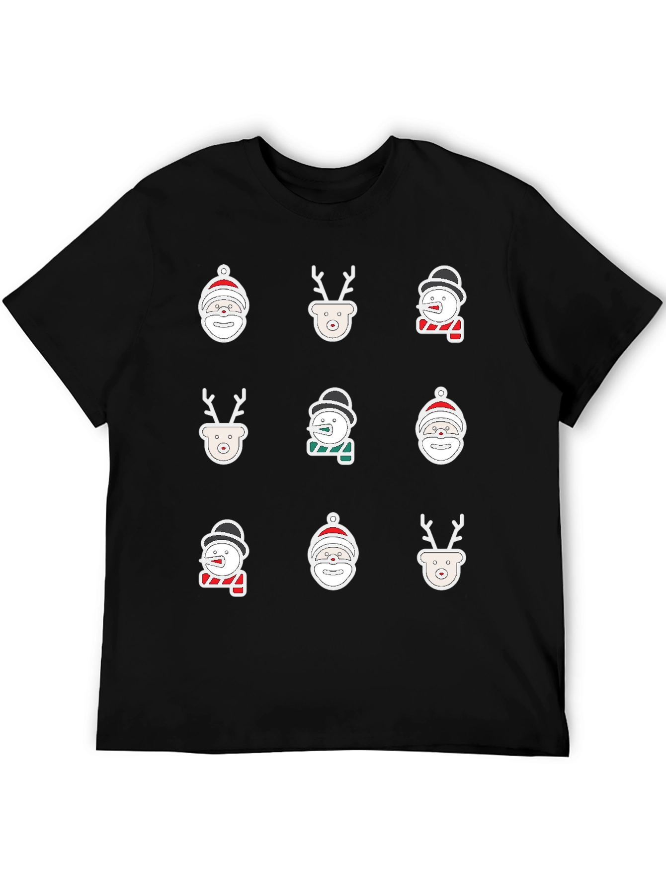 Black Festive Holiday Icons Black T-Shirt view 5