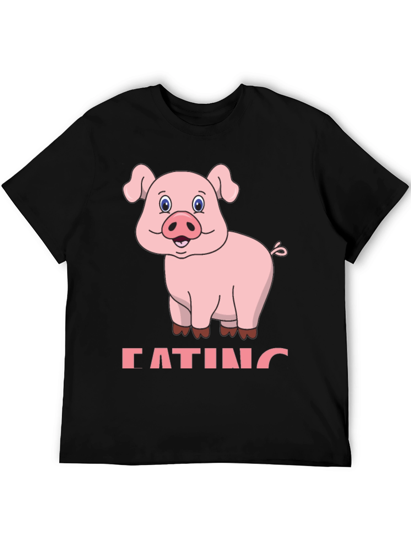 Black Funny Pig Eating Cartoon Graphic T-Shirt view 5