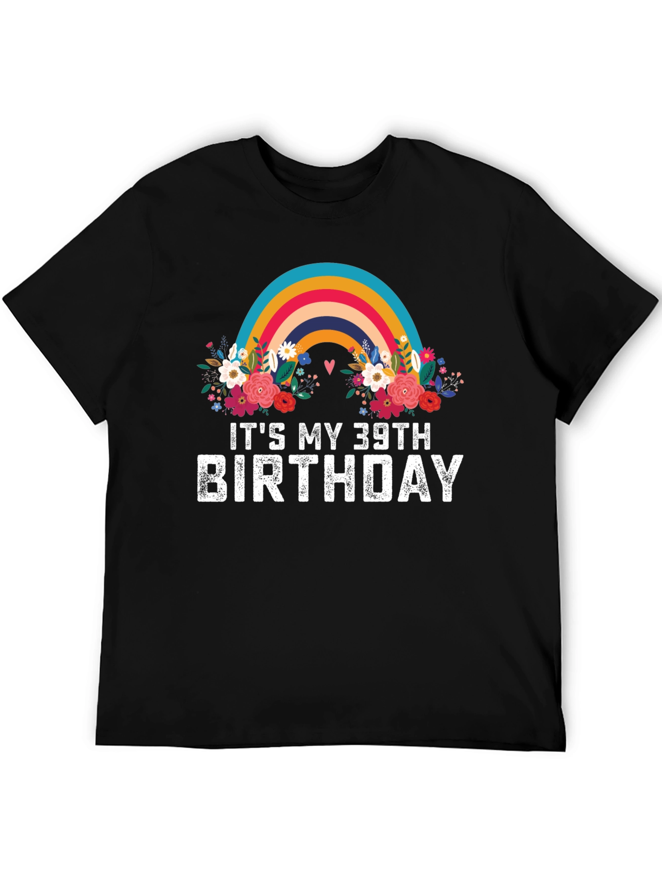 Black It's My 39th Birthday Rainbow T-Shirt view 5