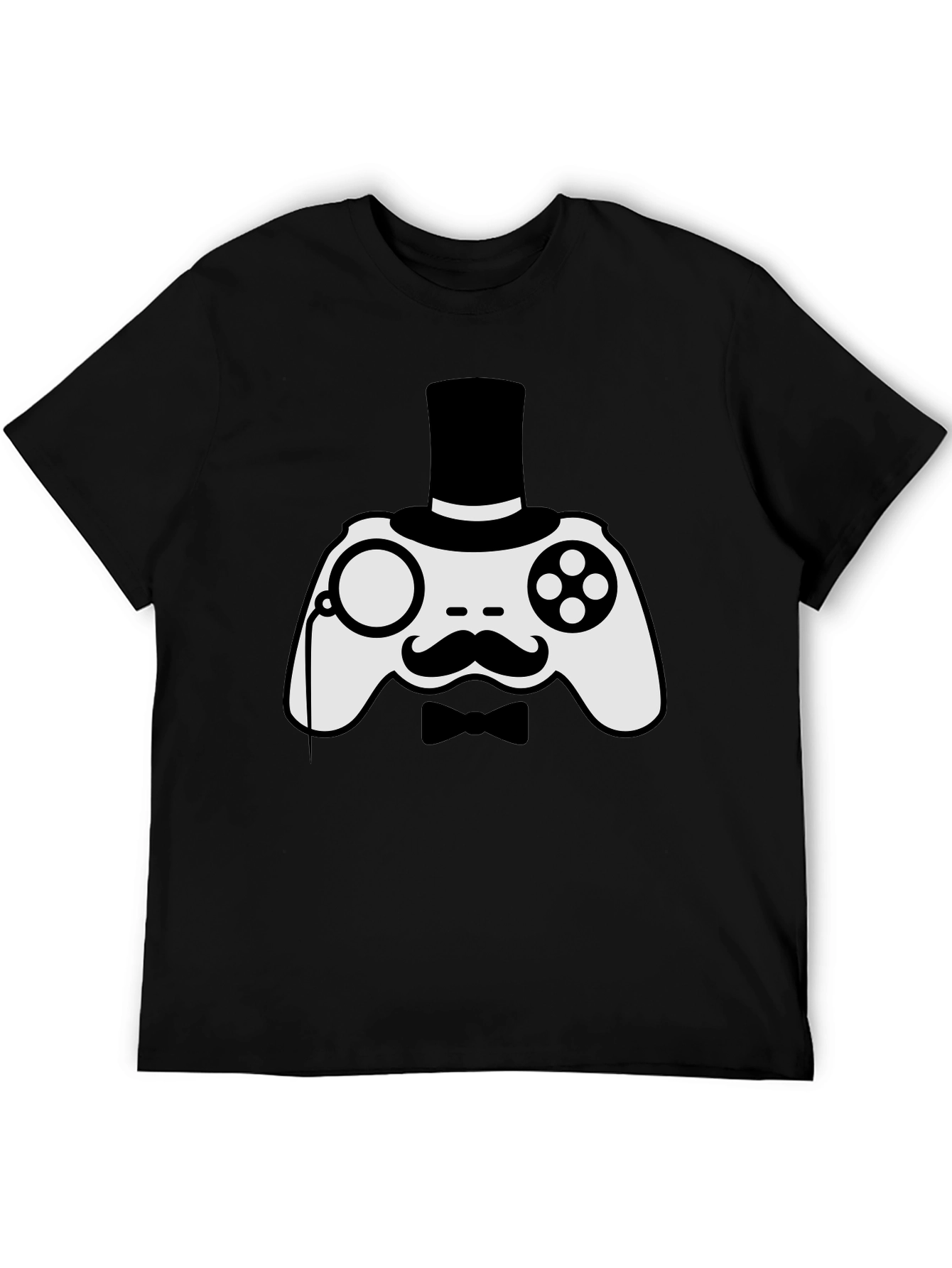 Black Gentleman Gamer T-Shirt - Controller with Monocle & Top Hat view 5