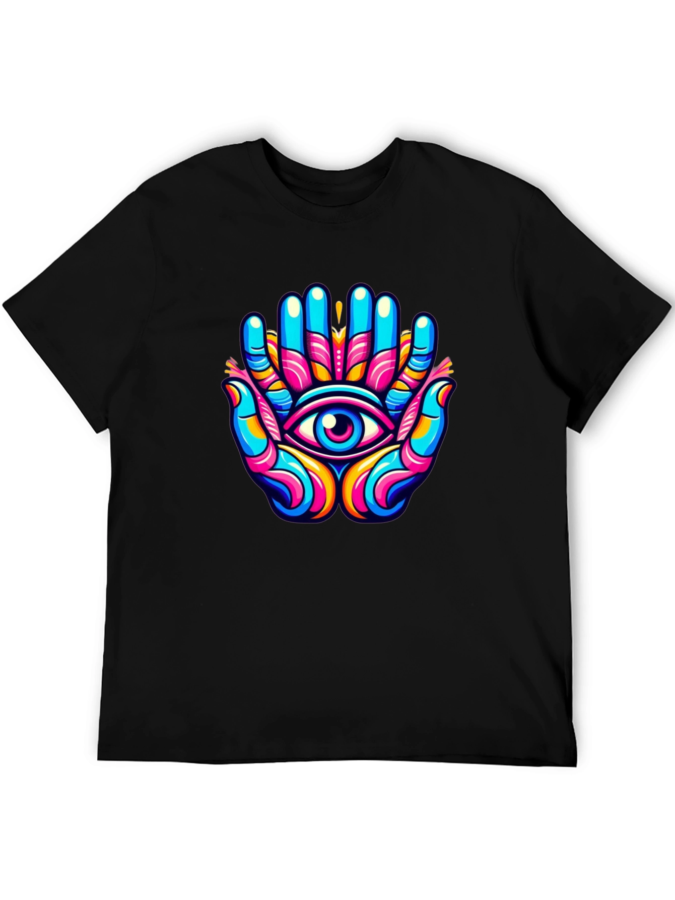 Black Vivid Eye Hands Graphic Black T-Shirt view 5