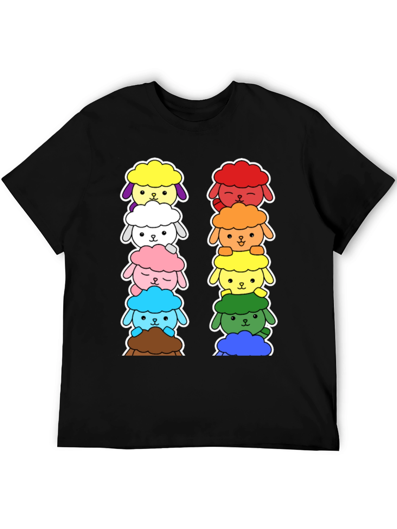 Black Rainbow Sheep Stack T-Shirt - Cute & Unique! view 5
