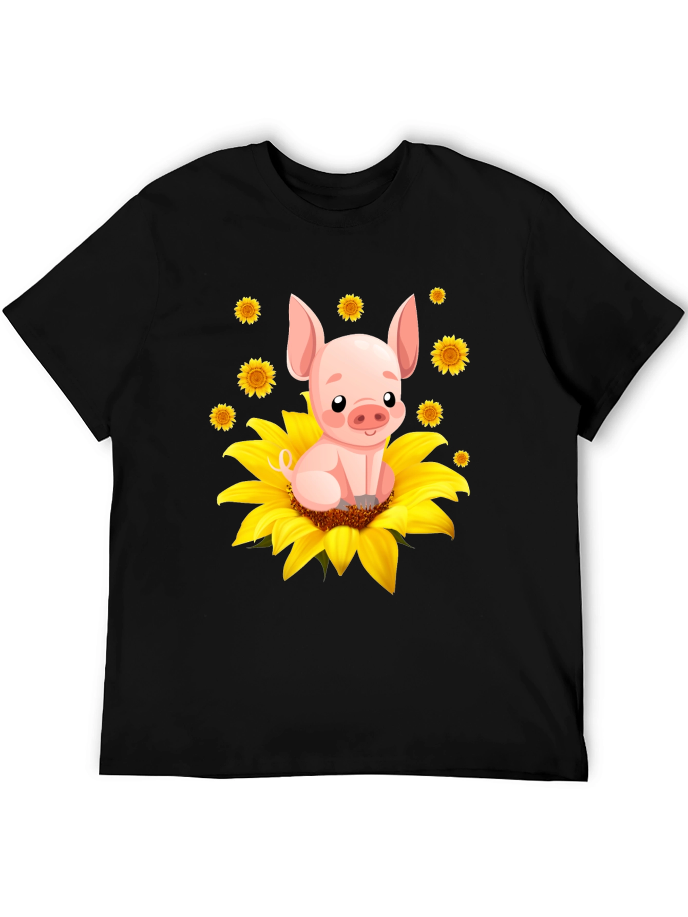 Black Pig Sunflower Graphic Tee - Cute Animal Lover Shirt view 5