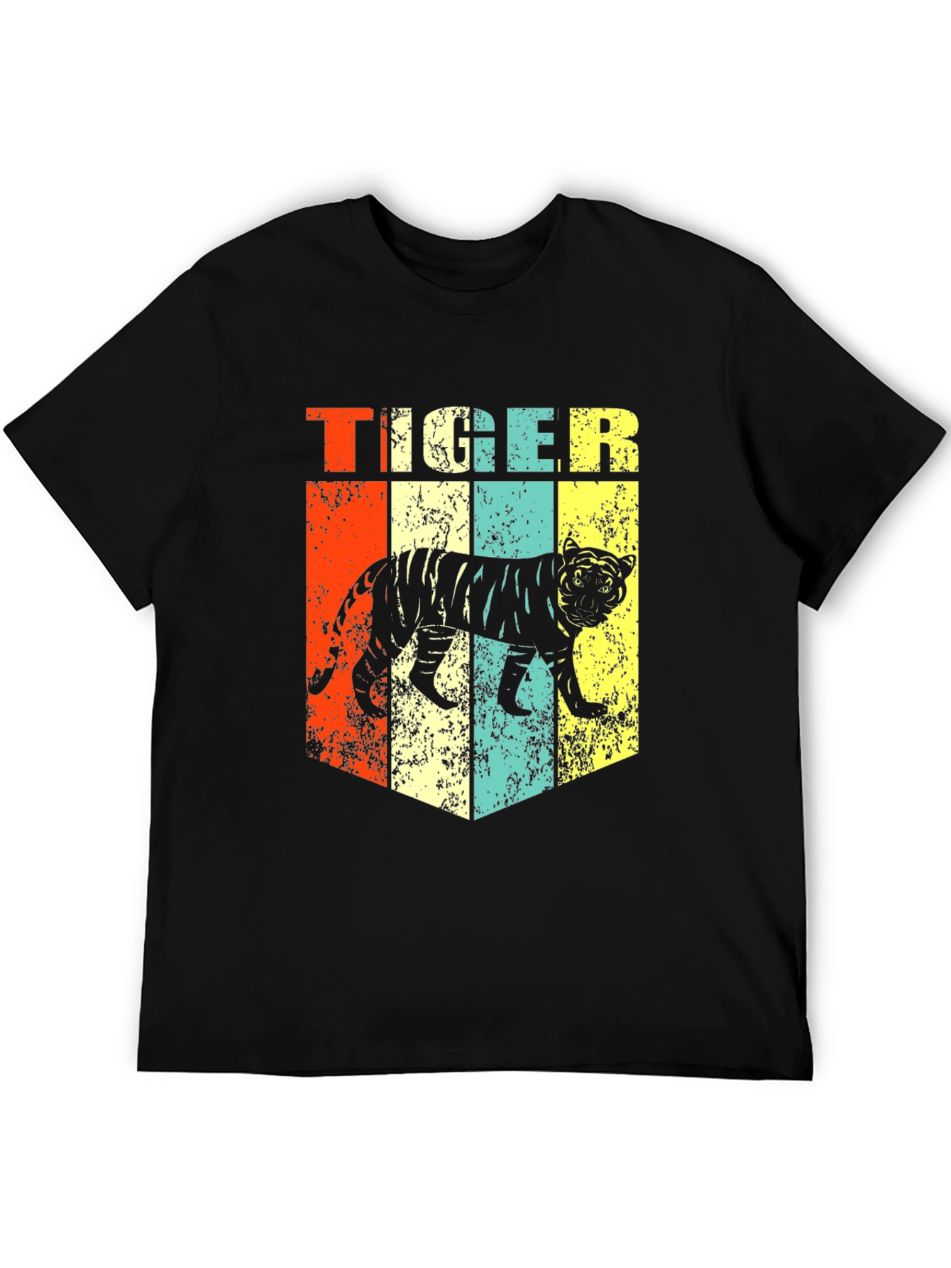 Black Retro Tiger Graphic Print Men's Black T-Shirt view 5
