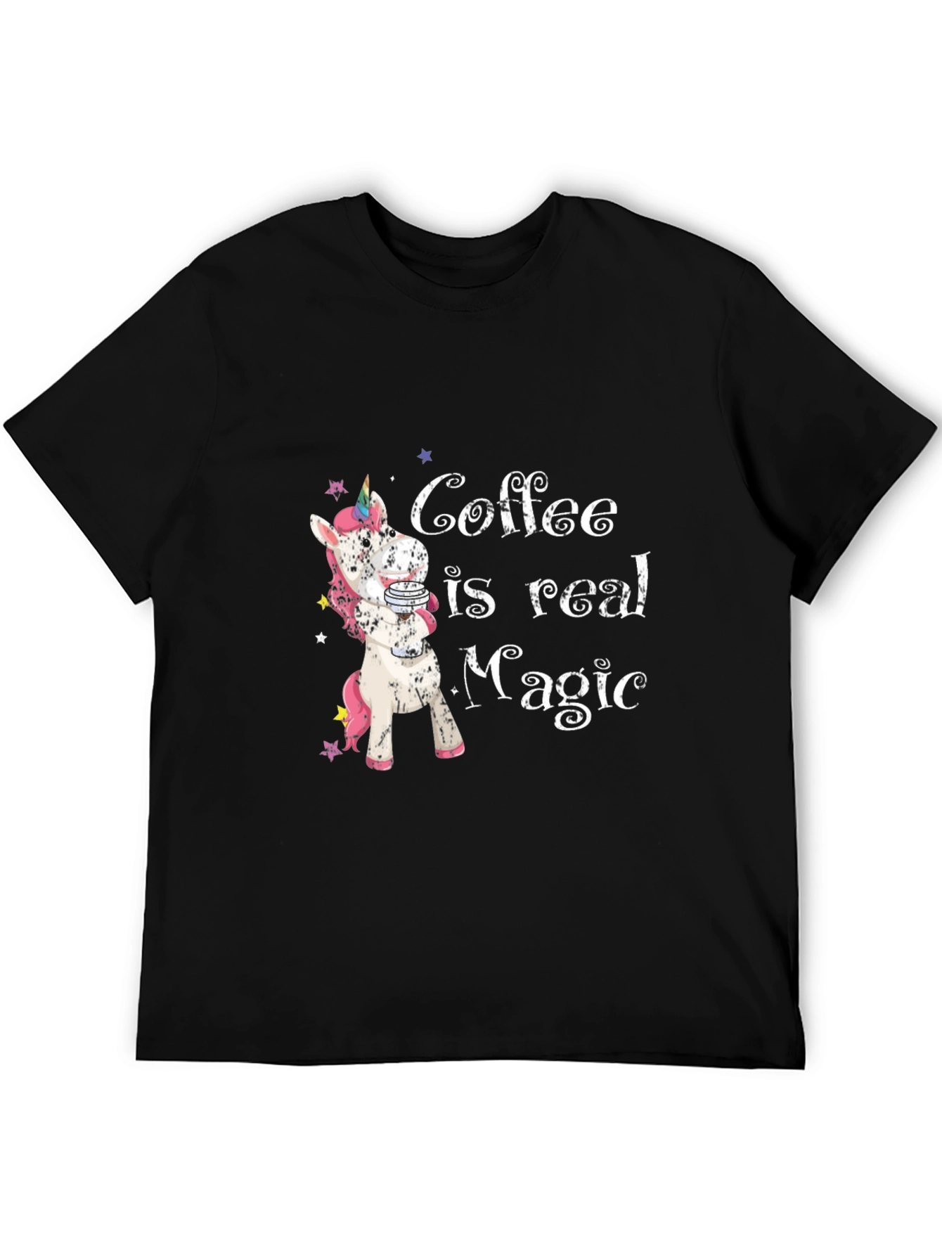 Black Coffee is Real Magic T-Shirt - Unicorn Design view 5