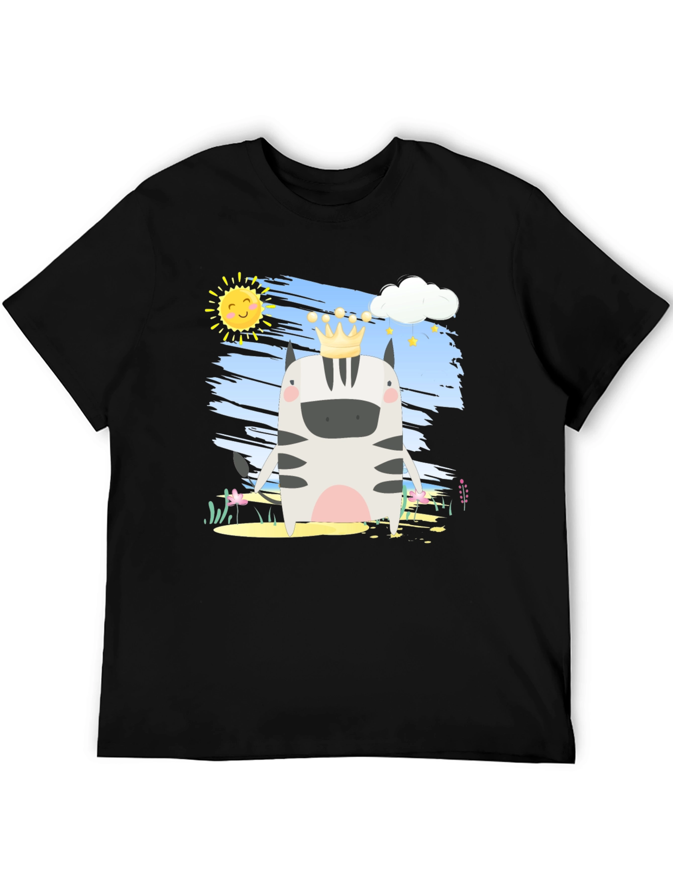 Black Zebra King T-Shirt - Cartoon Animal Tee view 5