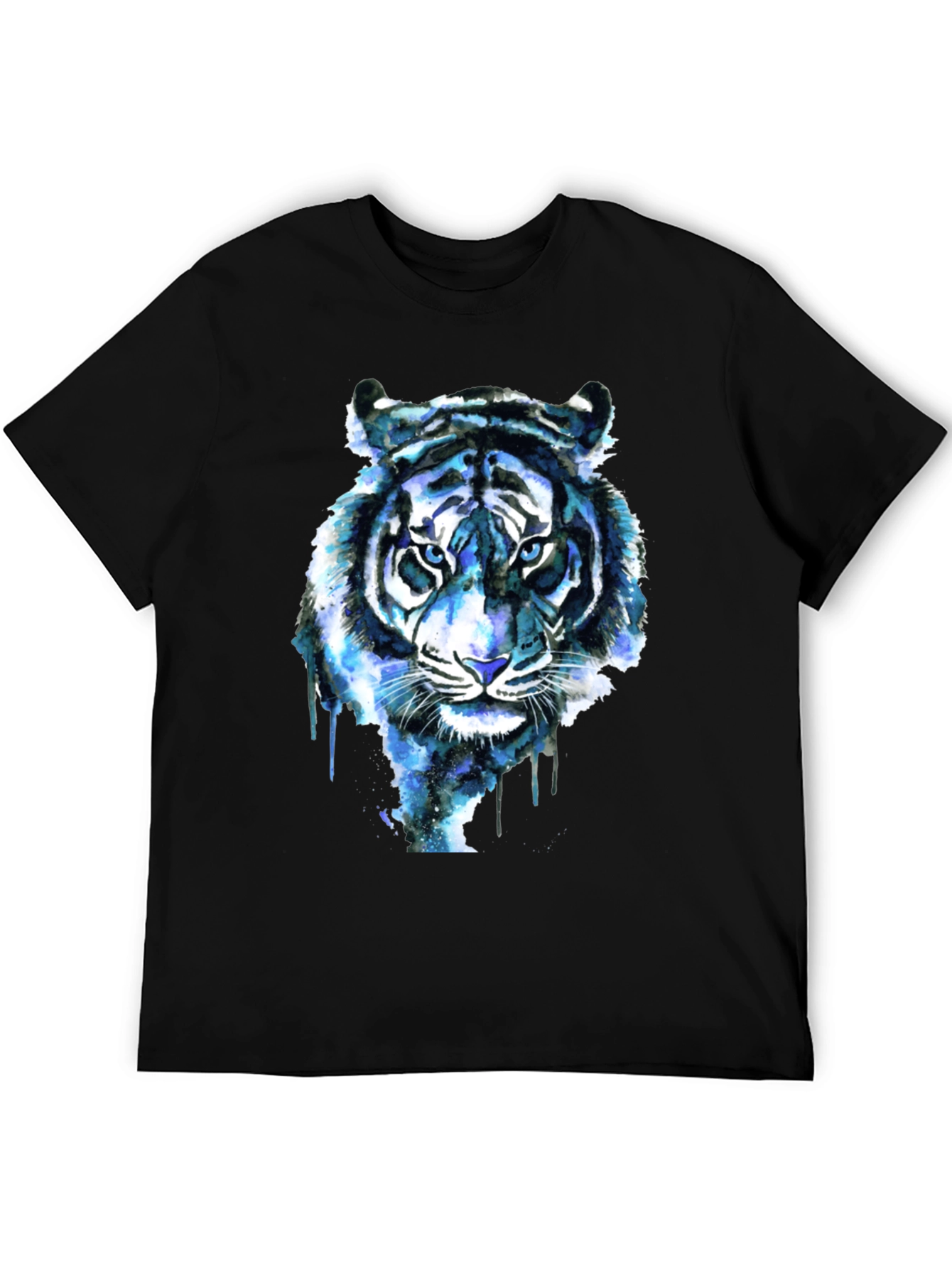 Black Blue Tiger Graphic Tee - Cool Watercolor Design view 5