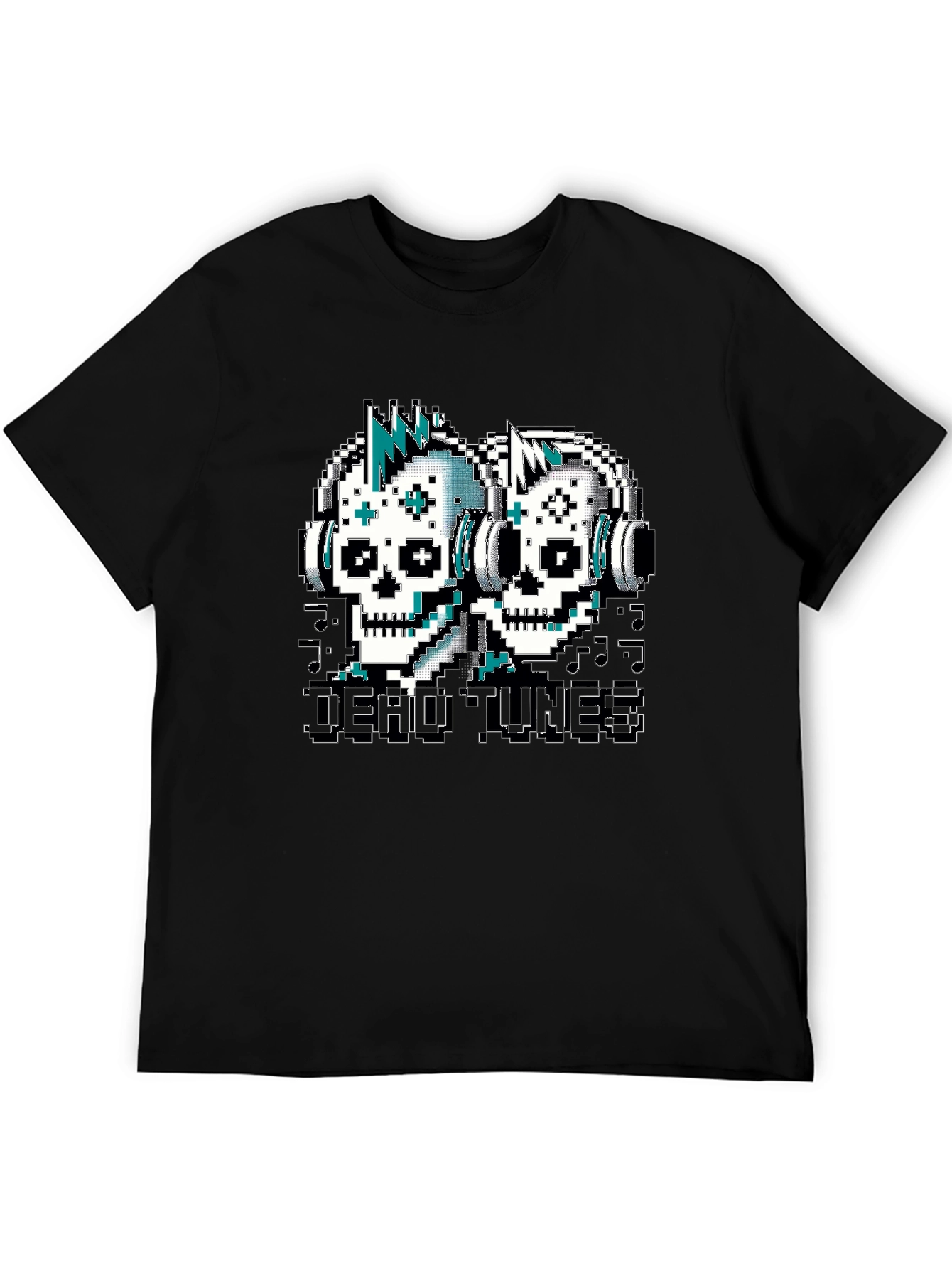 Black Dead Tunes Pixel Art Skull T-Shirt view 5