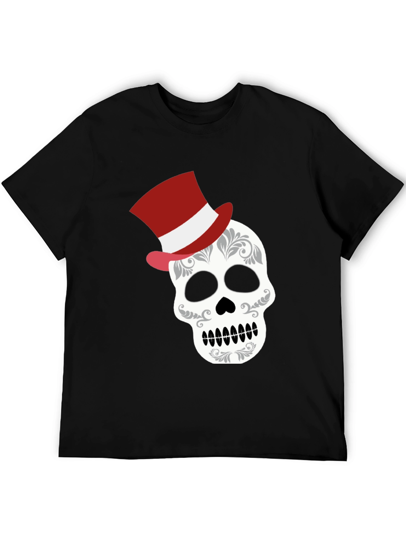 Black Skull Top Hat Graphic Tee - Unique Fashion view 5