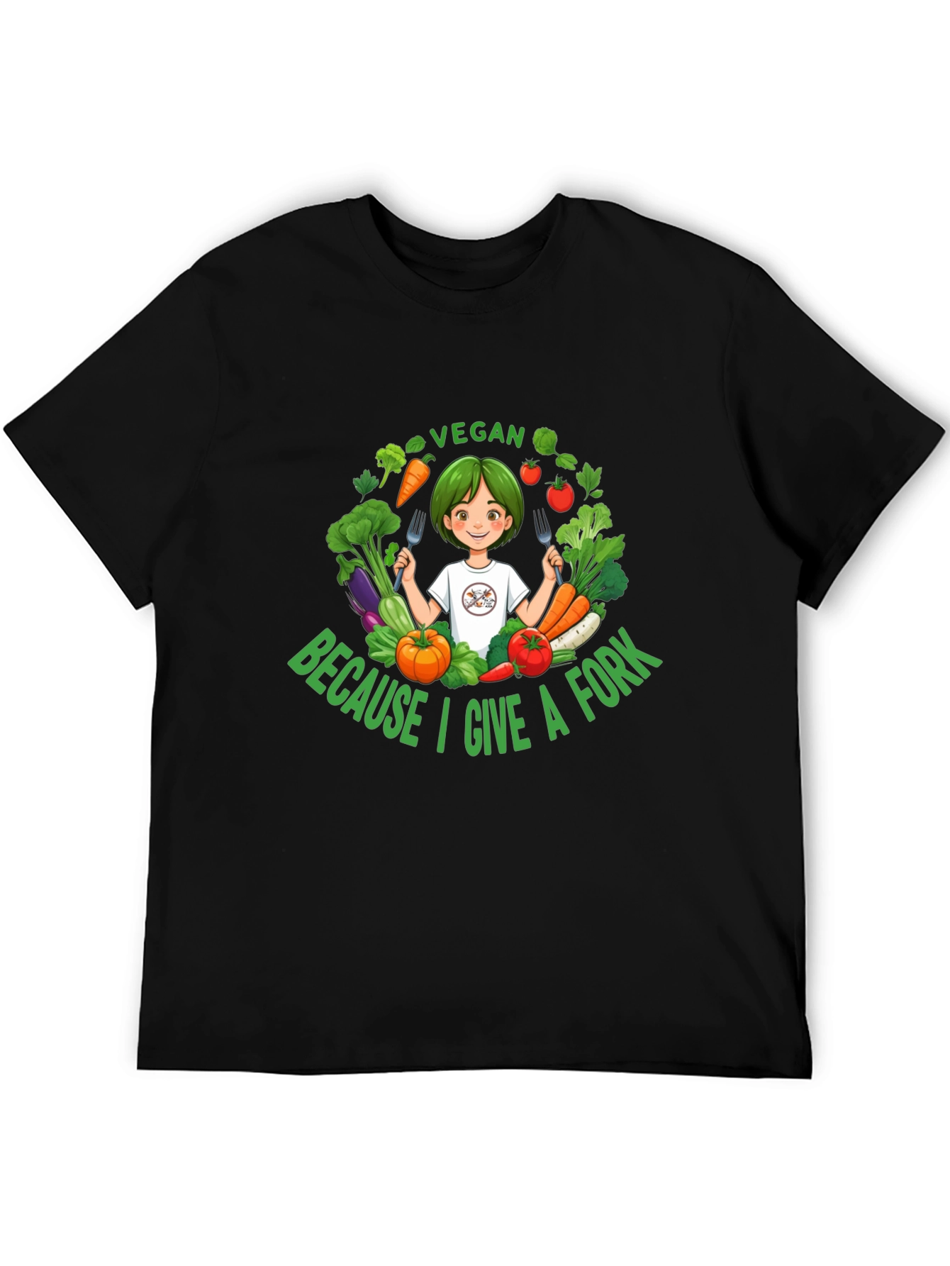 Black Vegan Give a Fork T-Shirt - Unisex Design view 5