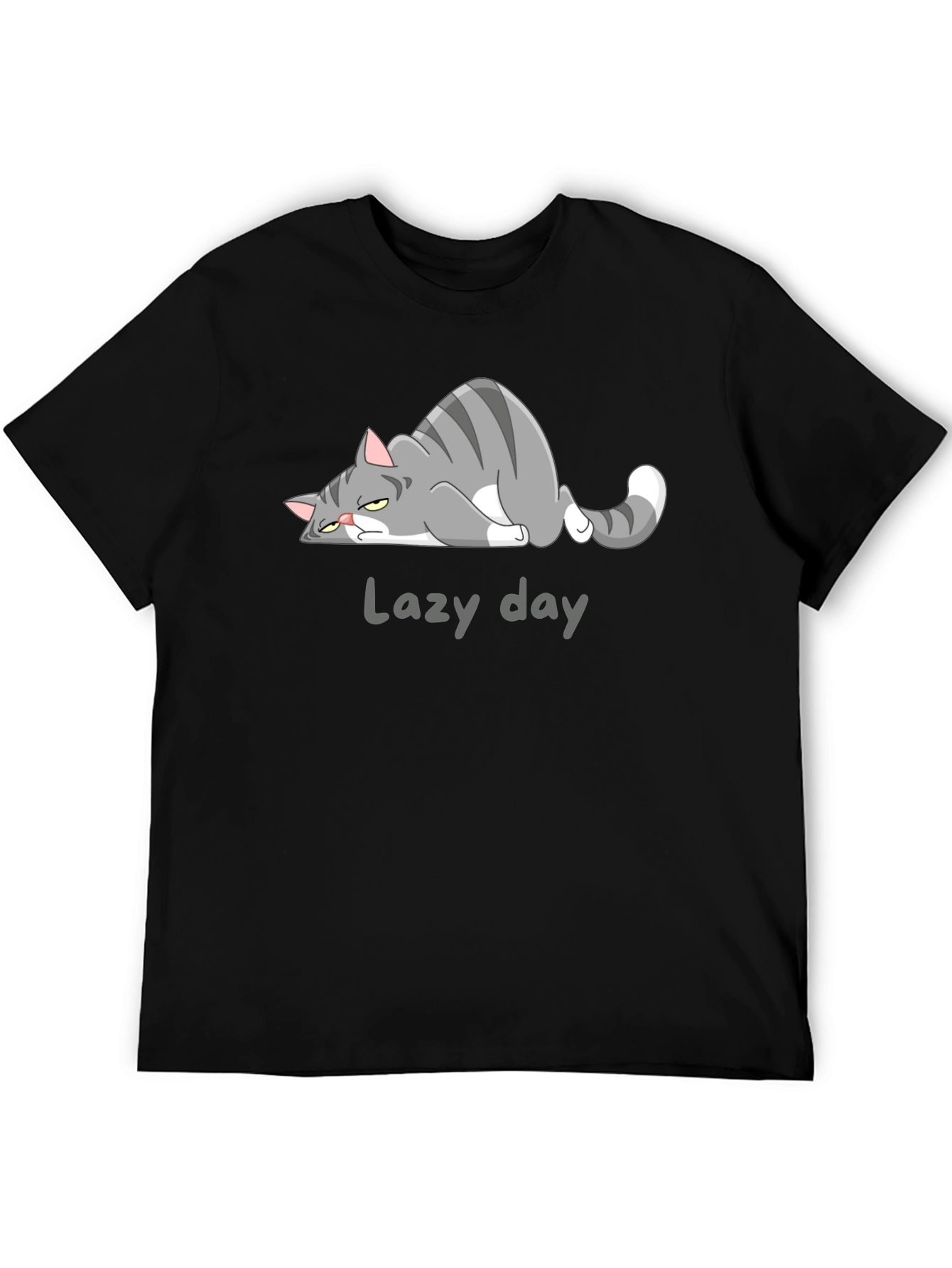 Black Lazy Day Cat Graphic Tee - Black Casual T-Shirt view 5
