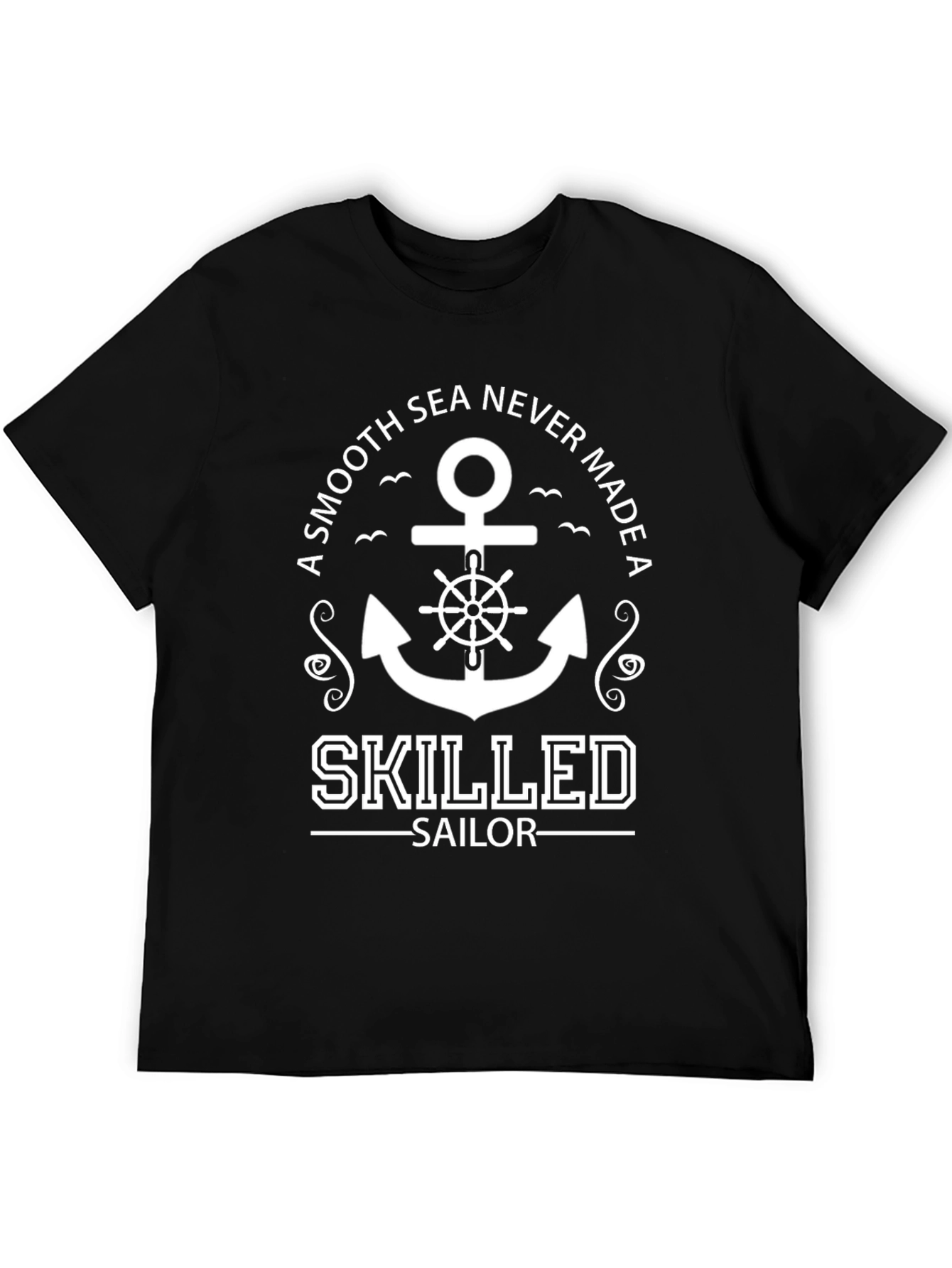 Black Skilled Sailor Anchor Graphic Black T-Shirt view 5