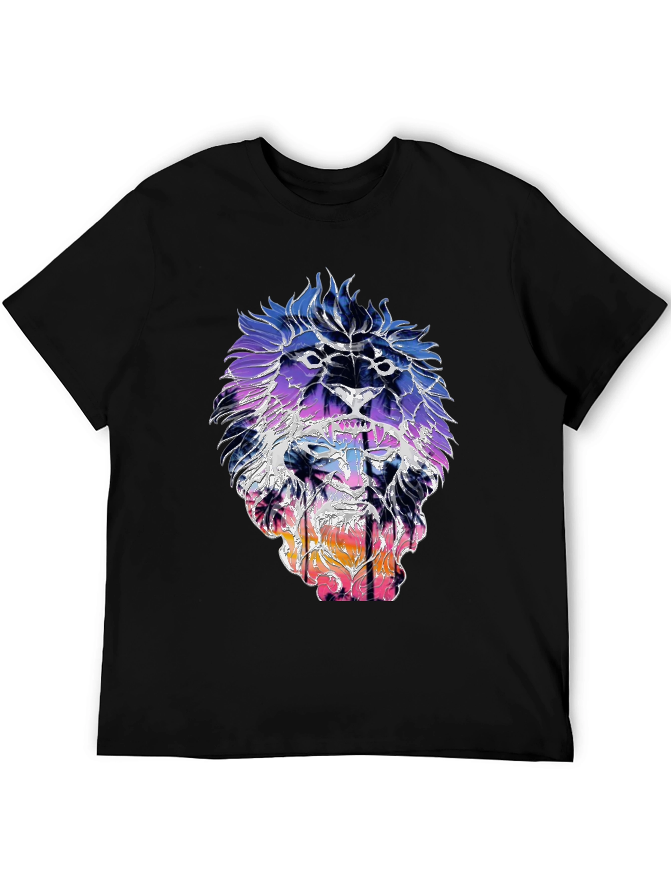 Black Lion Sunset Graphic Tee - Trendy Men's Black T-Shirt view 5