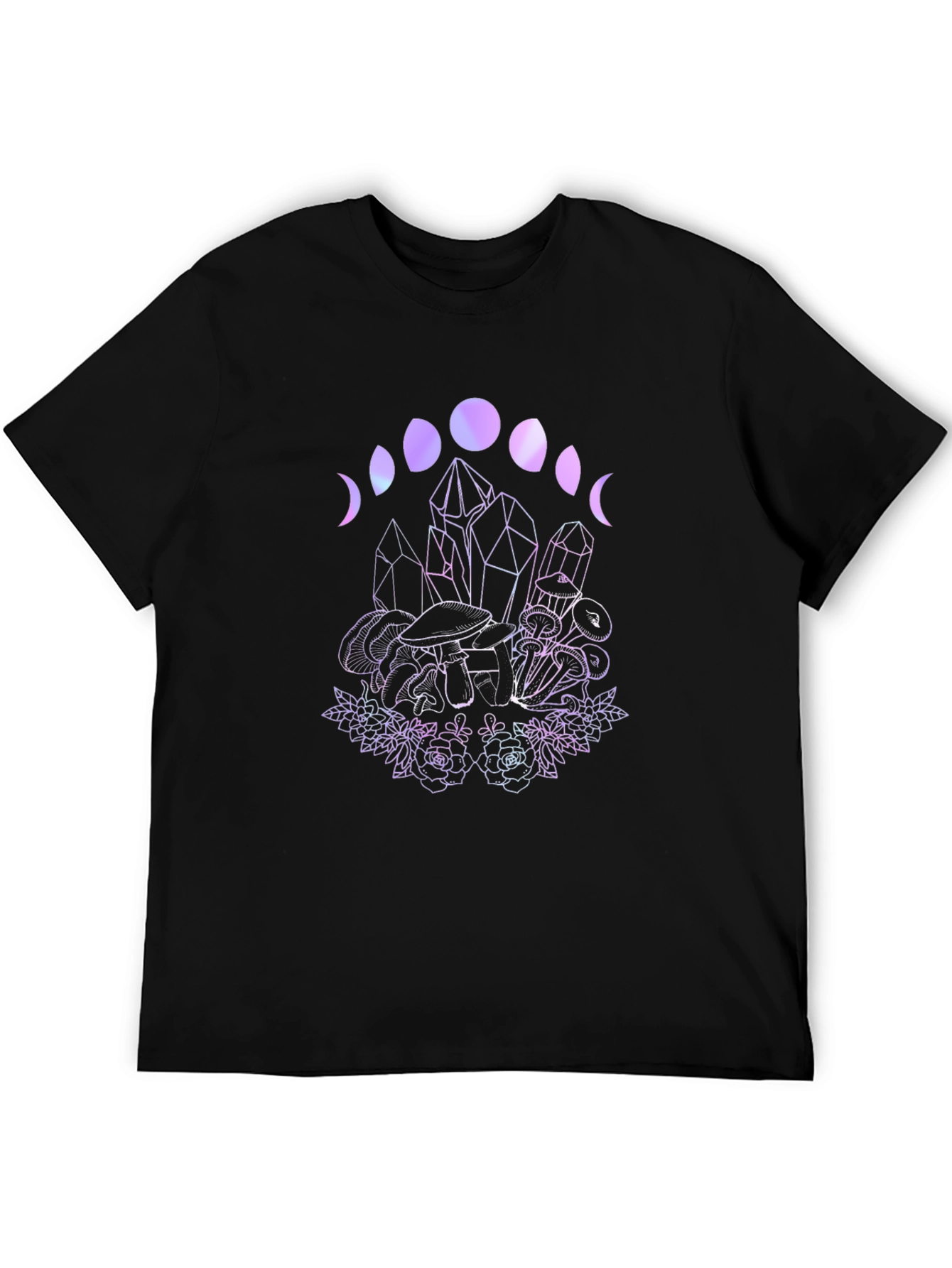 Black Mystic Moon Phase Mushroom Graphic T-Shirt view 5
