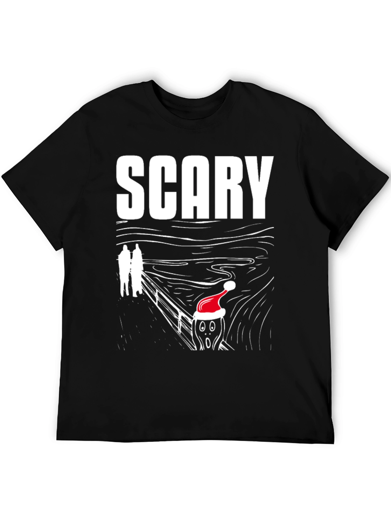 Black Scary Scream Santa T-Shirt - Holiday Horror Tee view 5