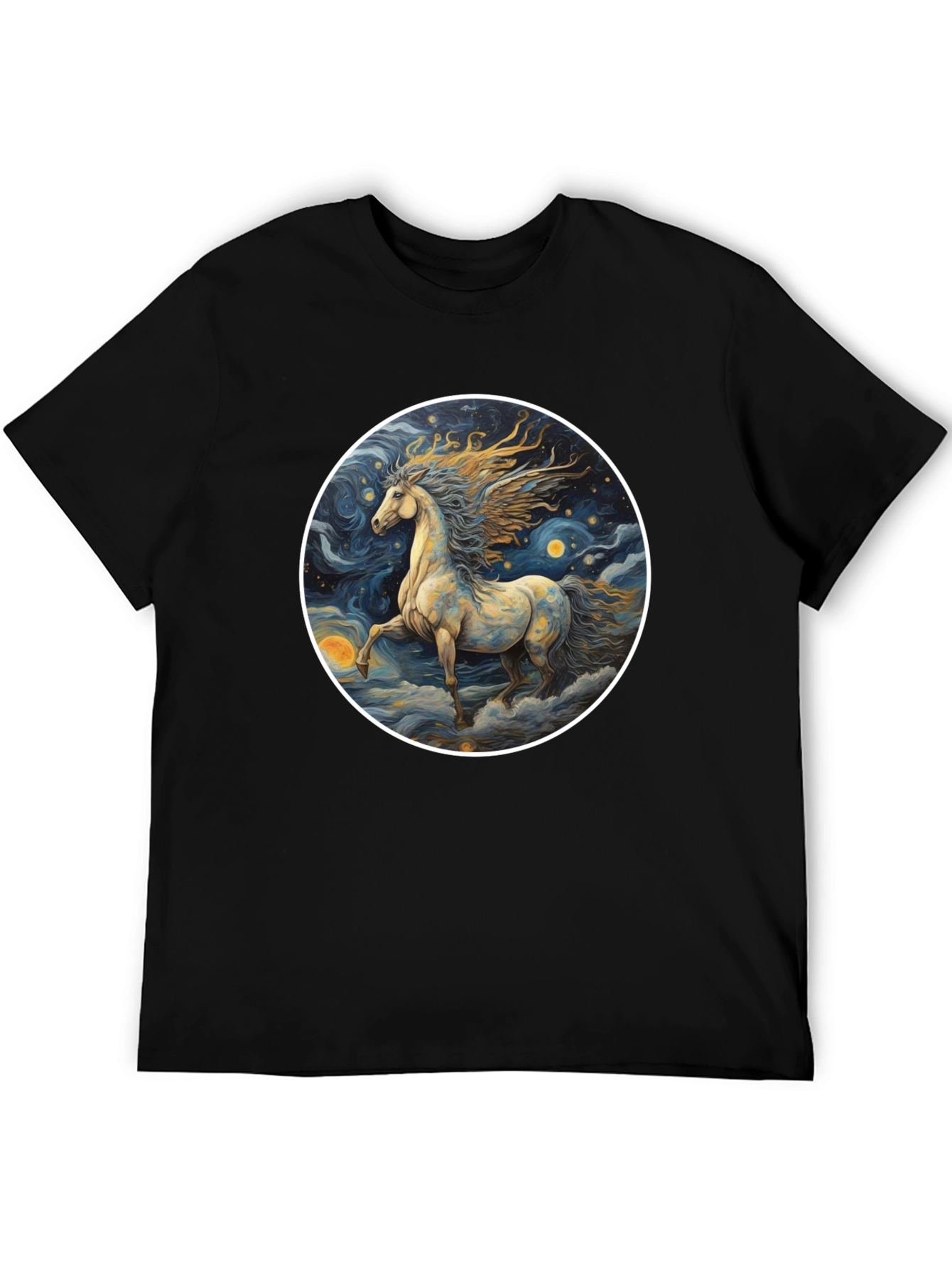 Black Celestial Horse Graphic Tee - Starry Night Design view 5