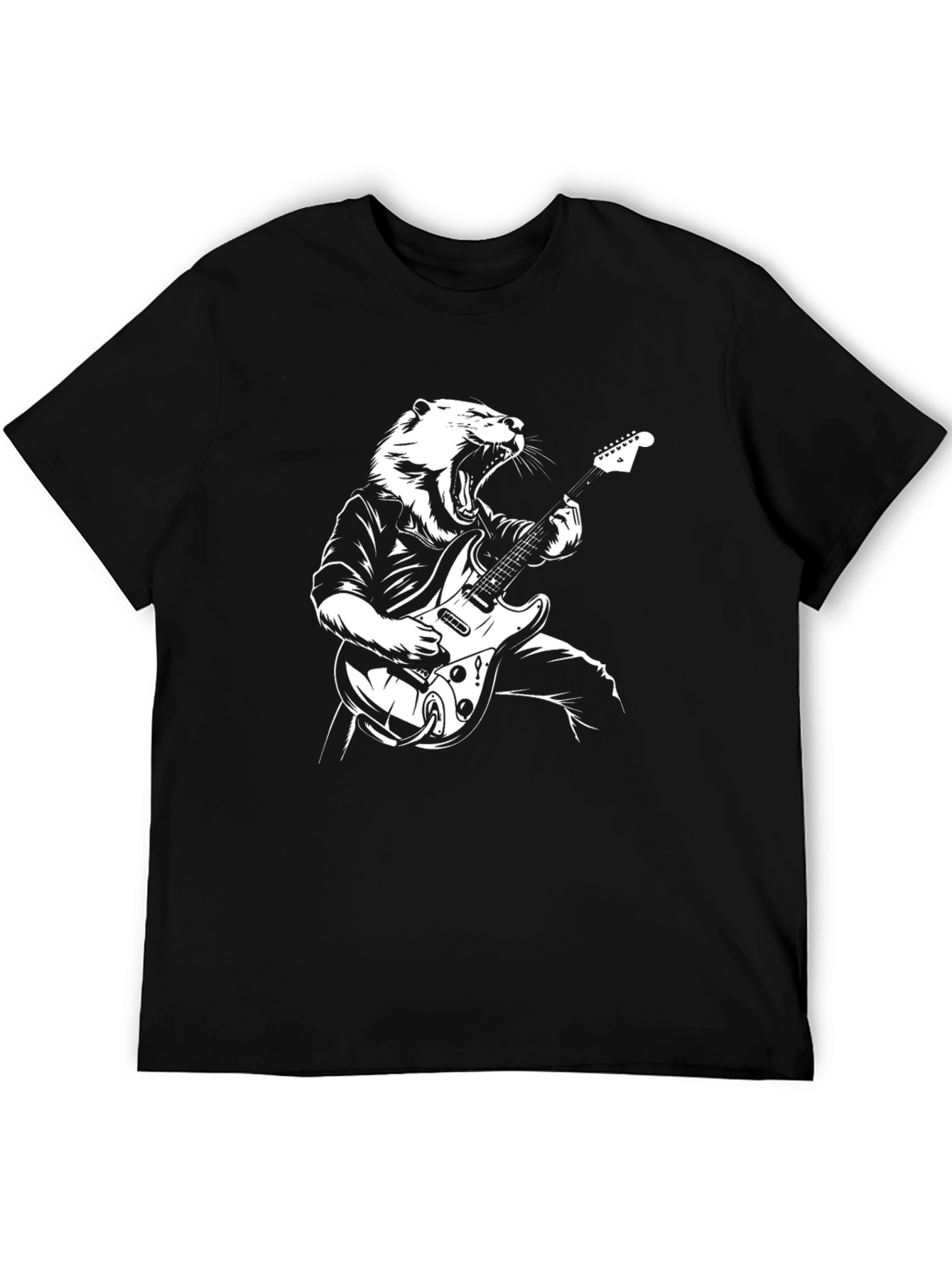 Black Tiger Guitarist Graphic Tee - Black Crew Neck view 5
