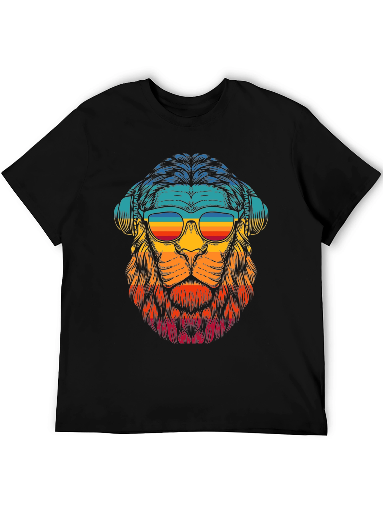 Black Retro Lion Graphic Tee - Black Cotton Blend view 5