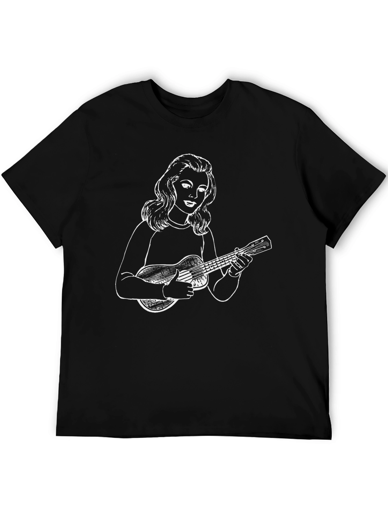 Black Ukulele Girl Graphic Tee - Black Cotton Casual Shirt view 5