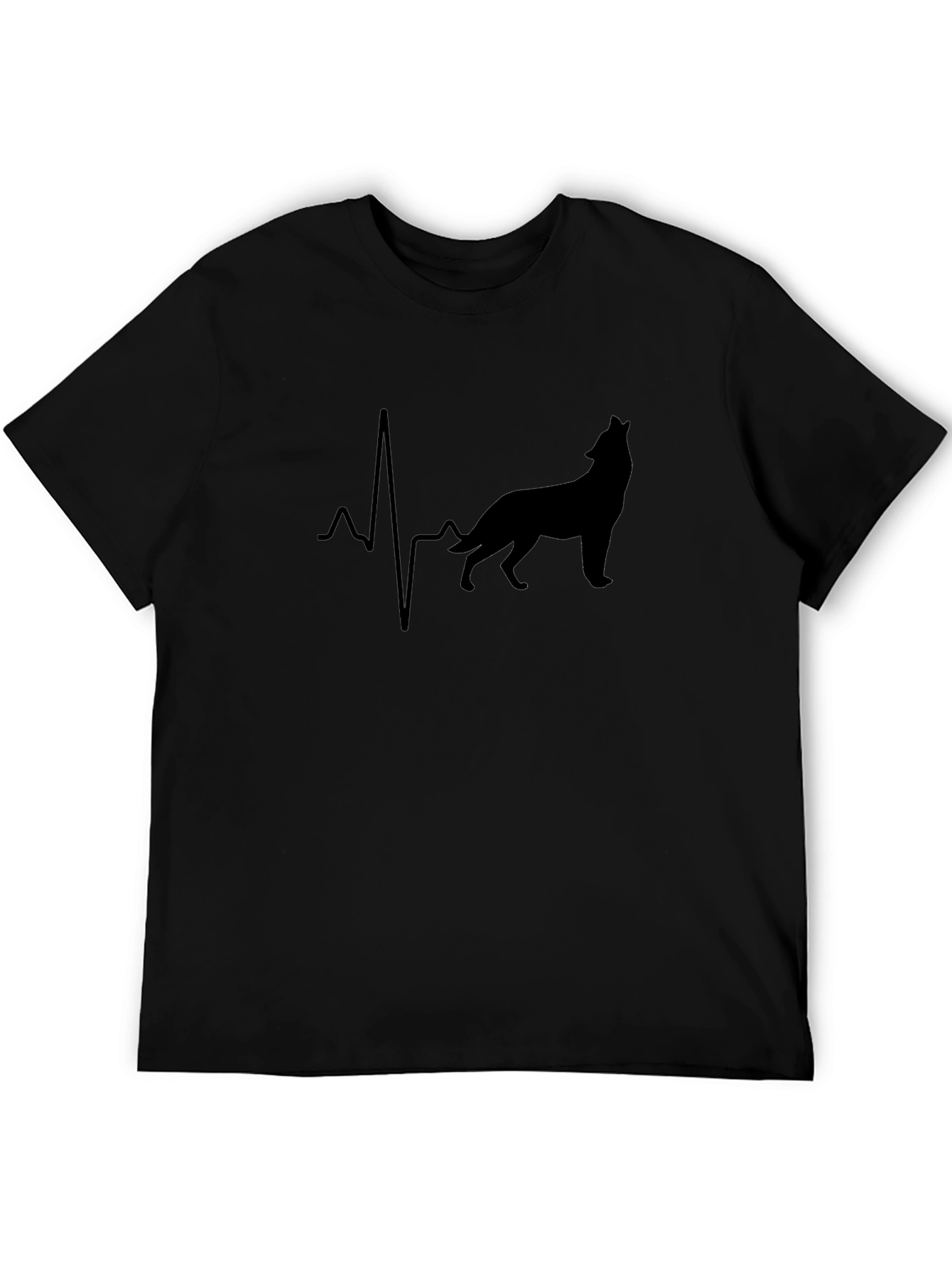 Black Wolf Heartbeat Graphic Tee - Men's Black T-Shirt view 5
