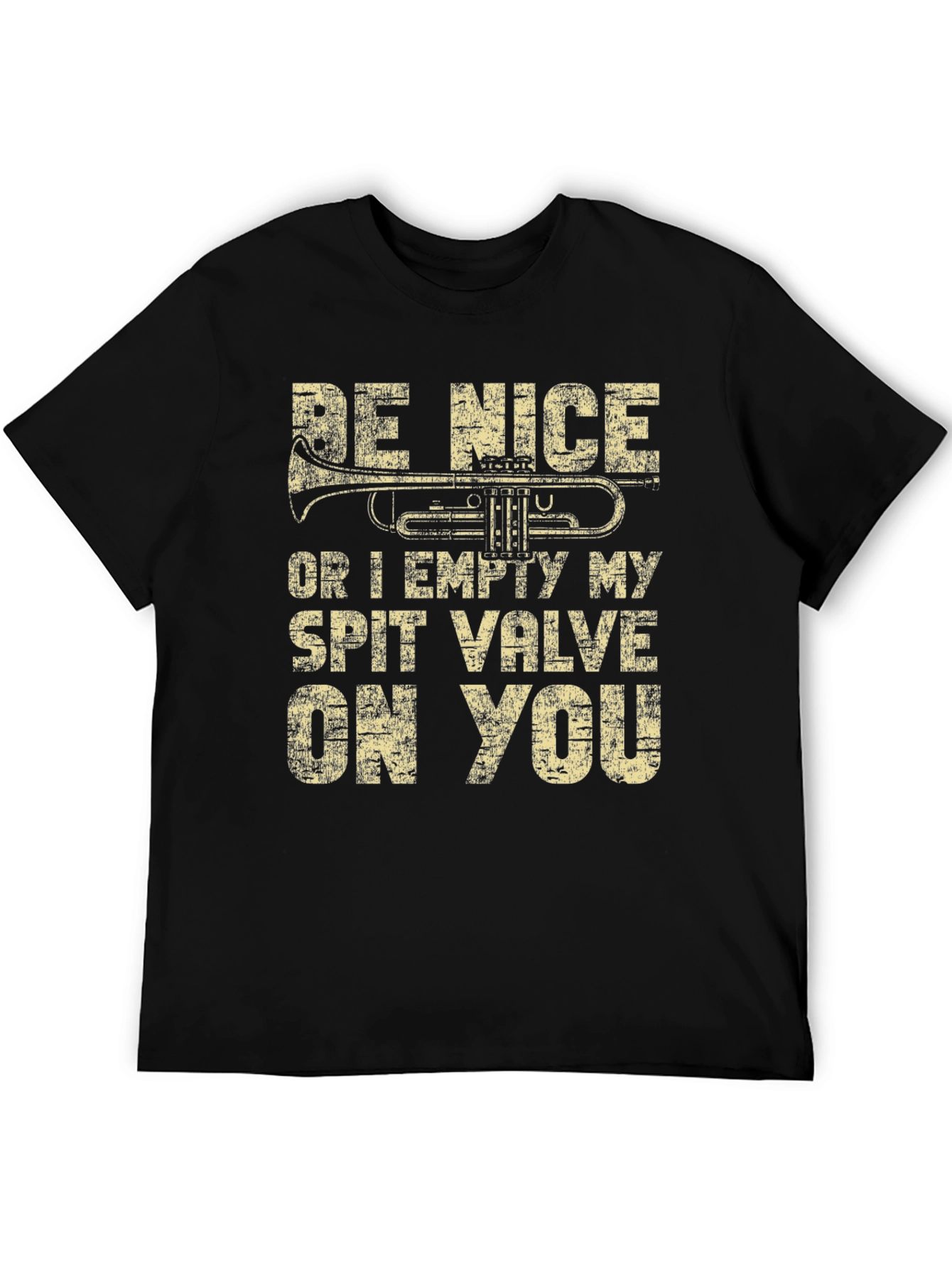 Black Funny Musician T-Shirt - Be Nice or Spit Valve! view 5
