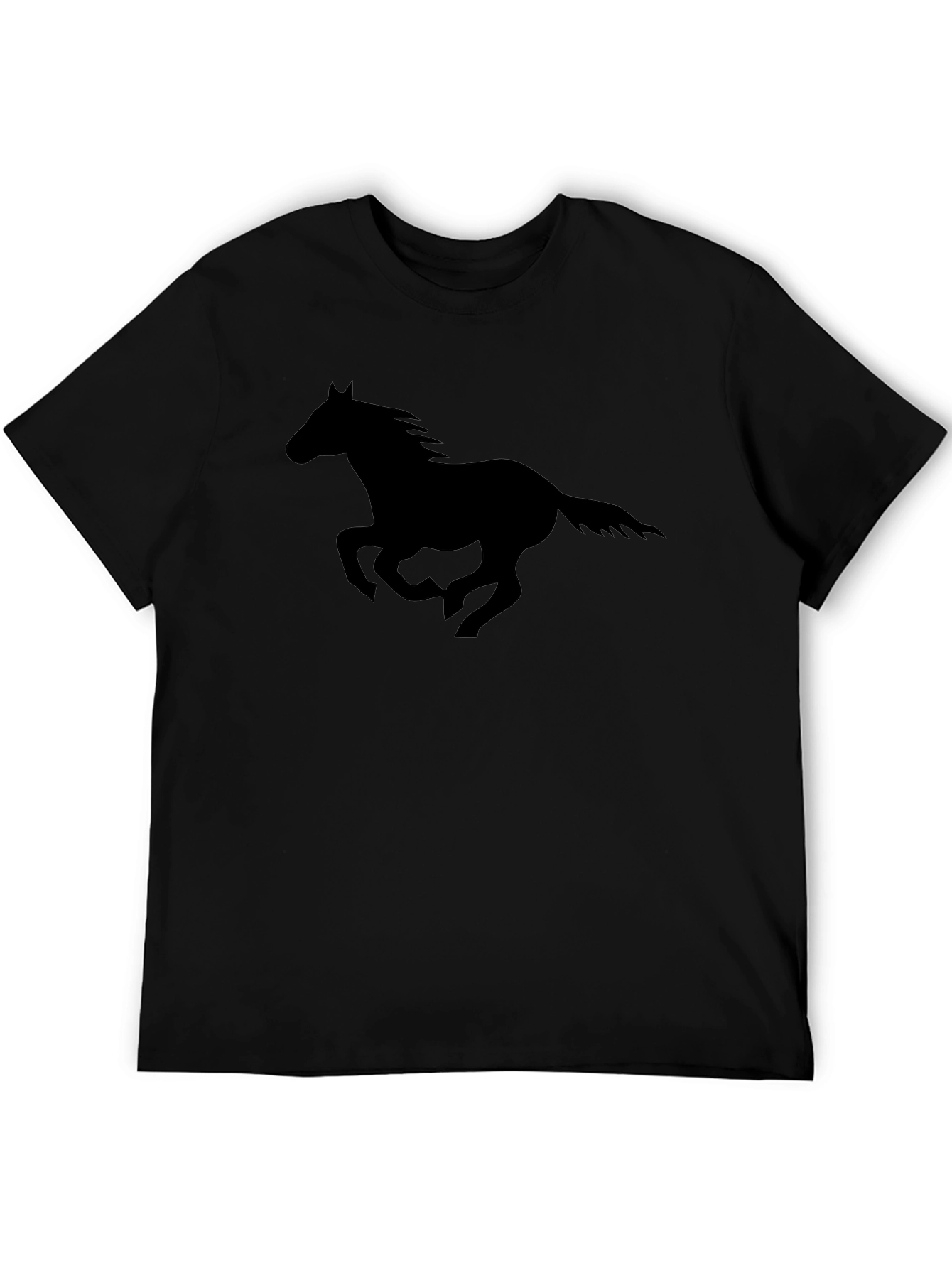 Black Horse Silhouette Graphic Tee - Black Cotton T-Shirt view 5