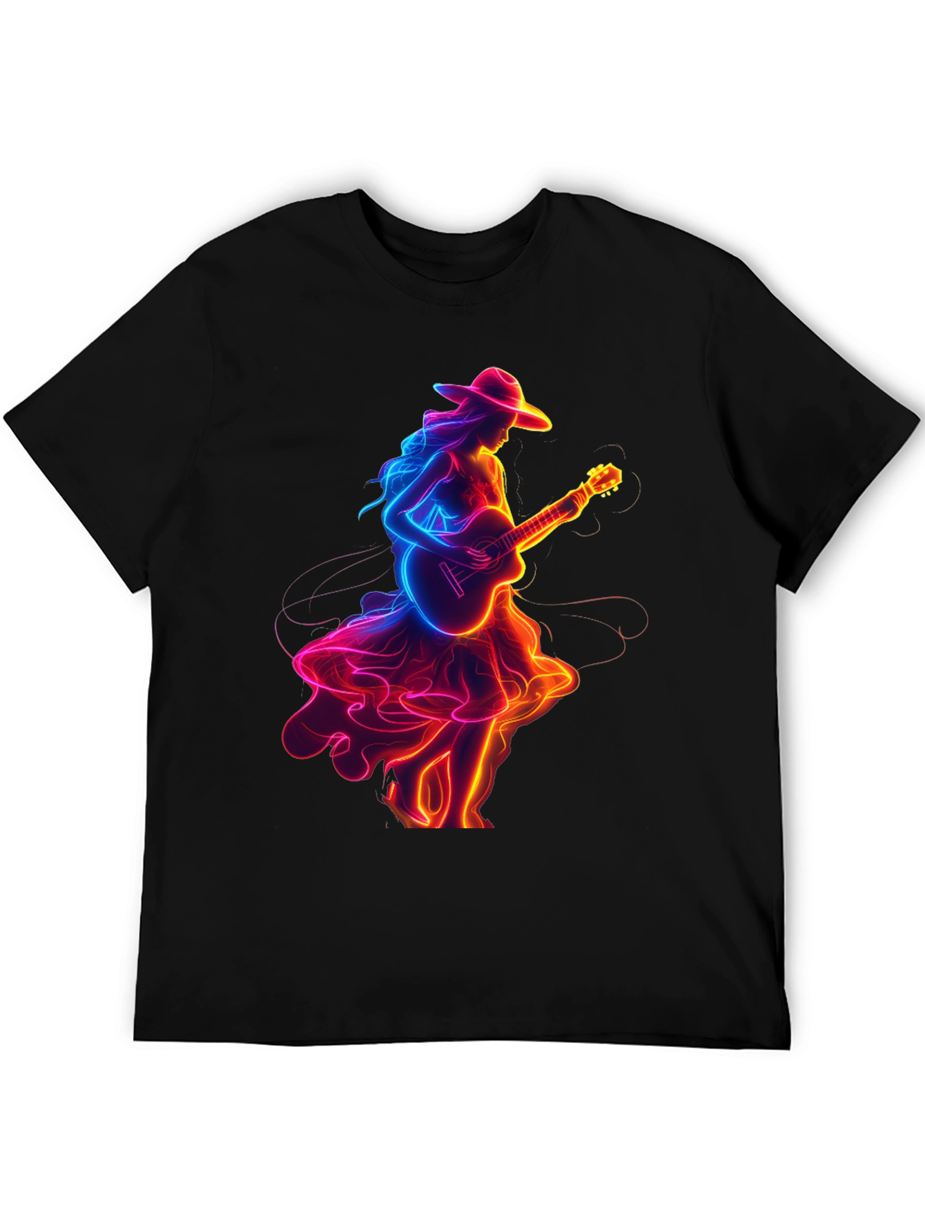 Black Neon Guitar Girl Graphic Tee view 5