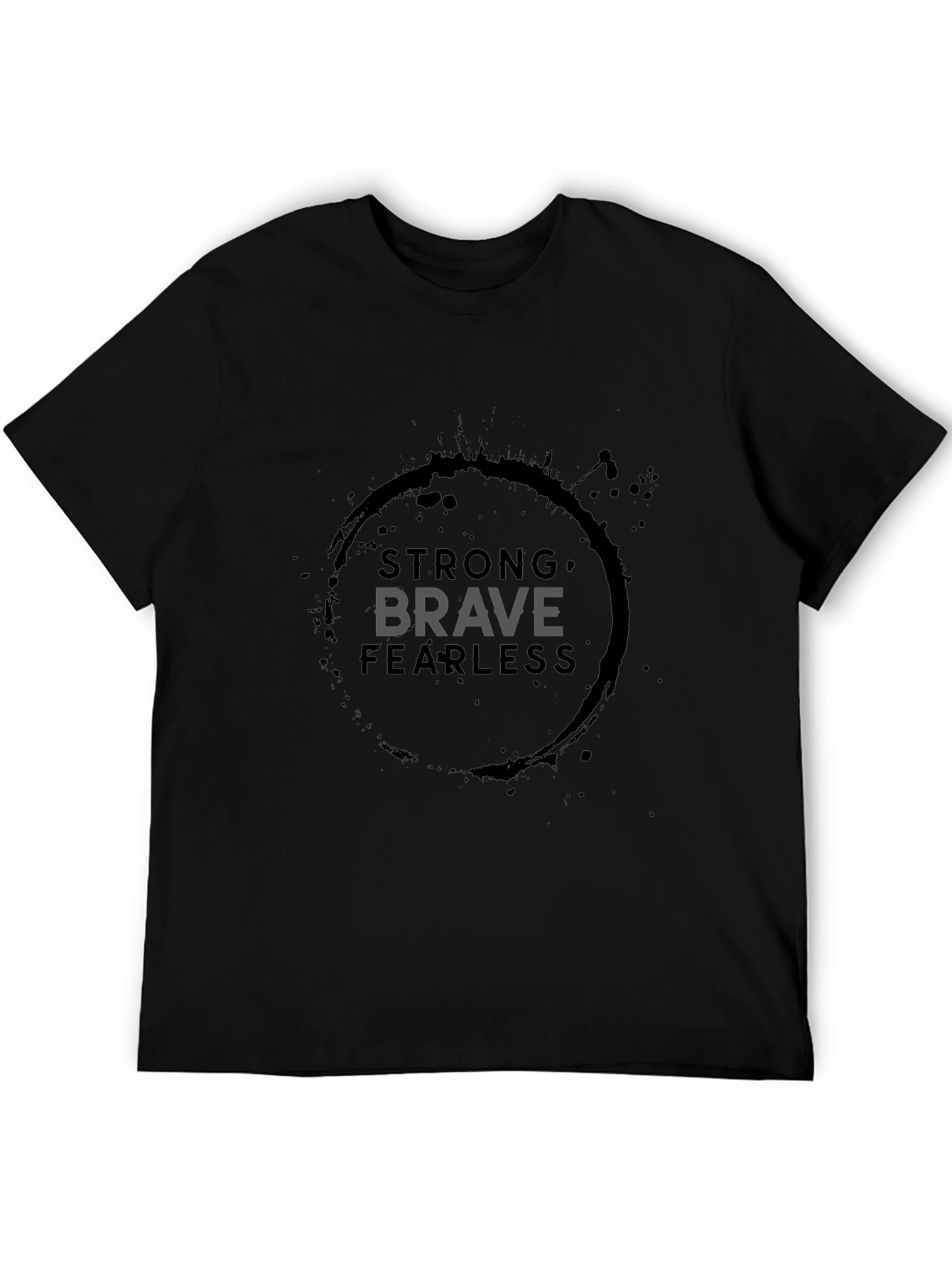 Black Strong Brave Fearless Graphic Tee - Black Cotton T-Shirt view 5