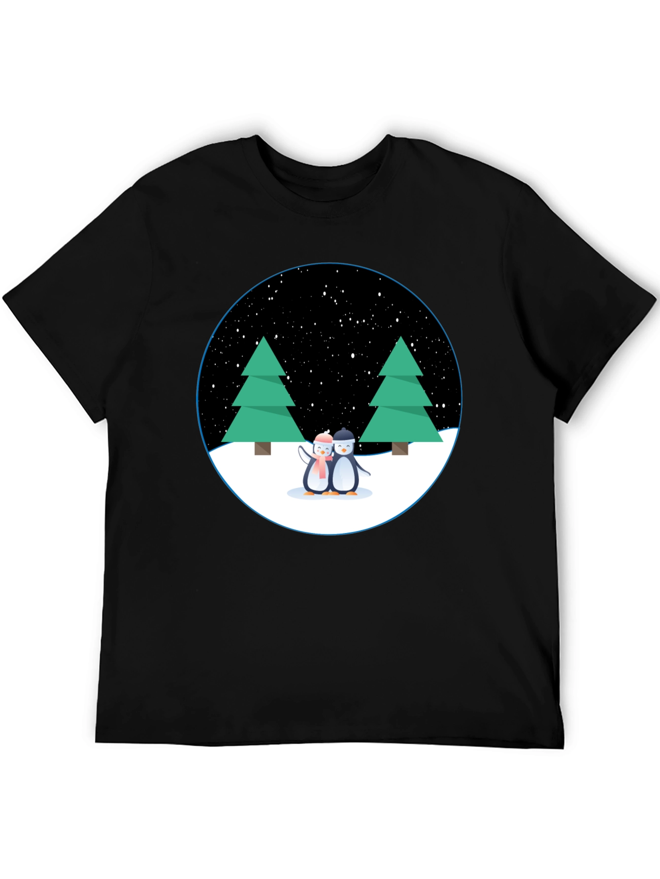 Black Penguin Winter Scene Black T-Shirt view 5