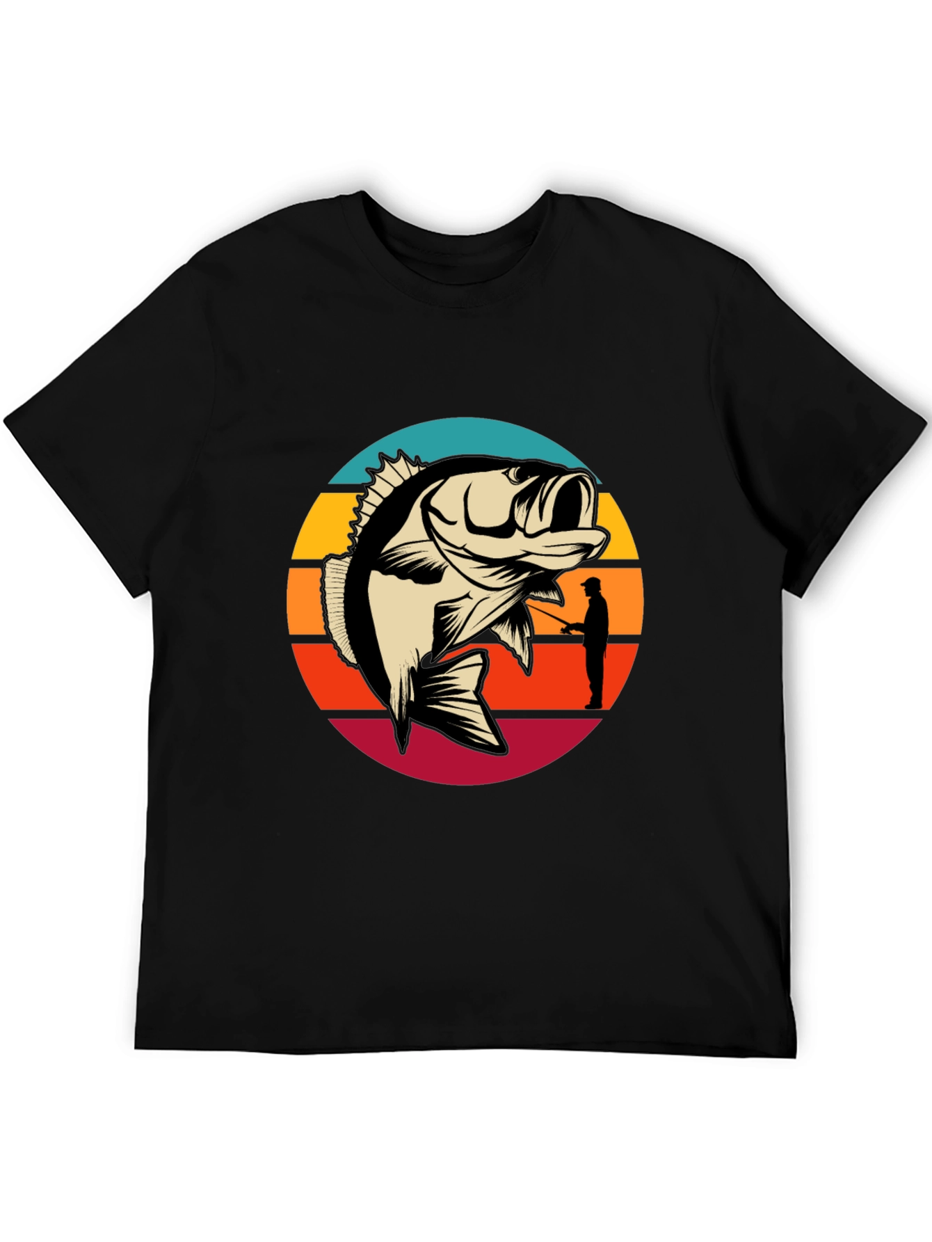 Black Fishing T-Shirt - Bass Silhouette Sunset Graphic Tee view 5