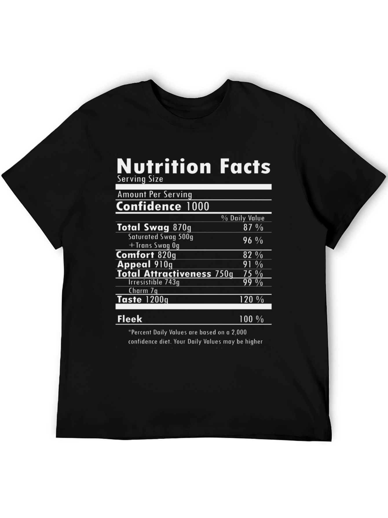 Black Nutrition Facts Funny T-Shirt - Confidence Booster view 5