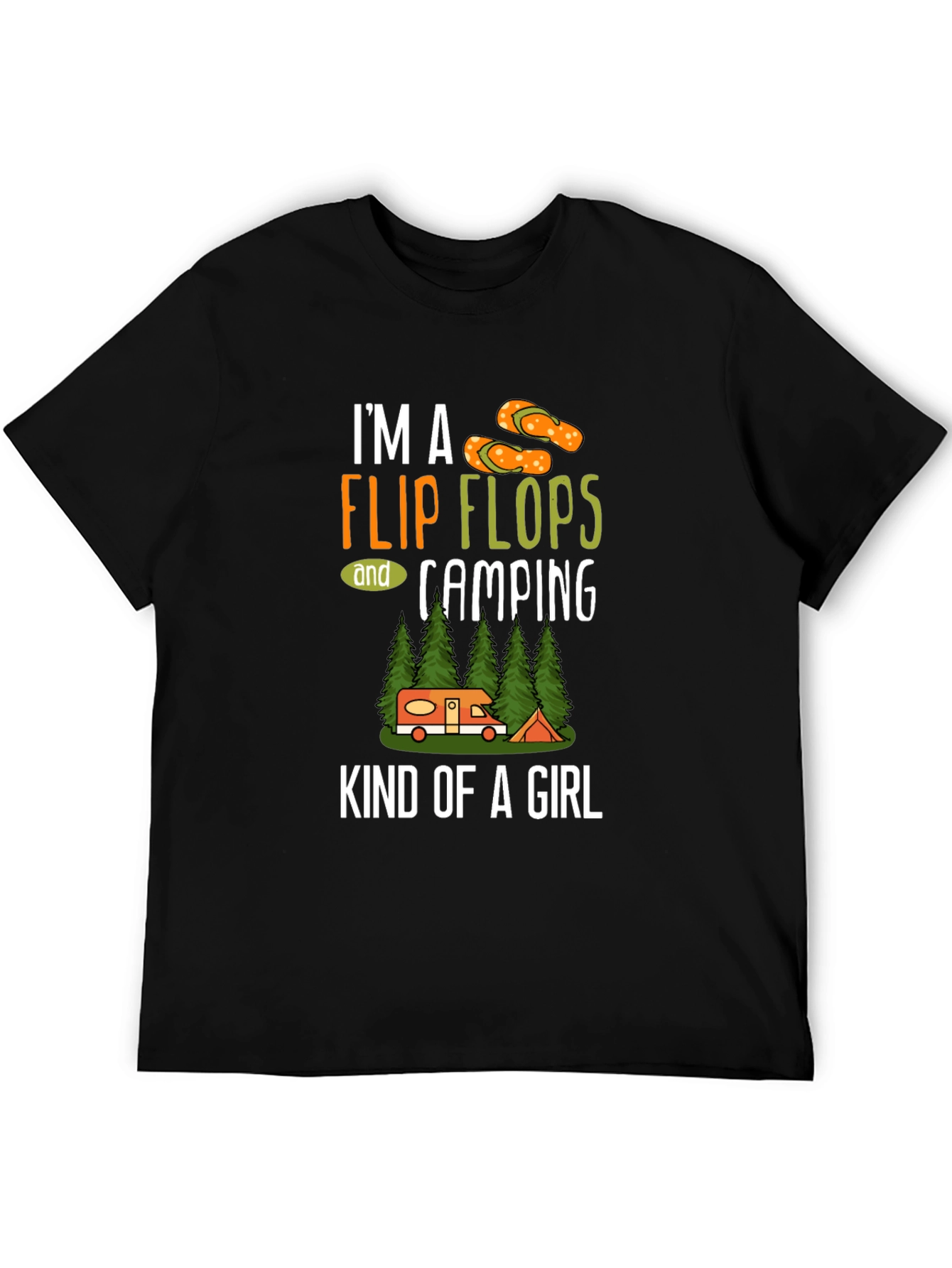 Black I'm a Flip Flops & Camping Kind of a Girl T-Shirt view 5