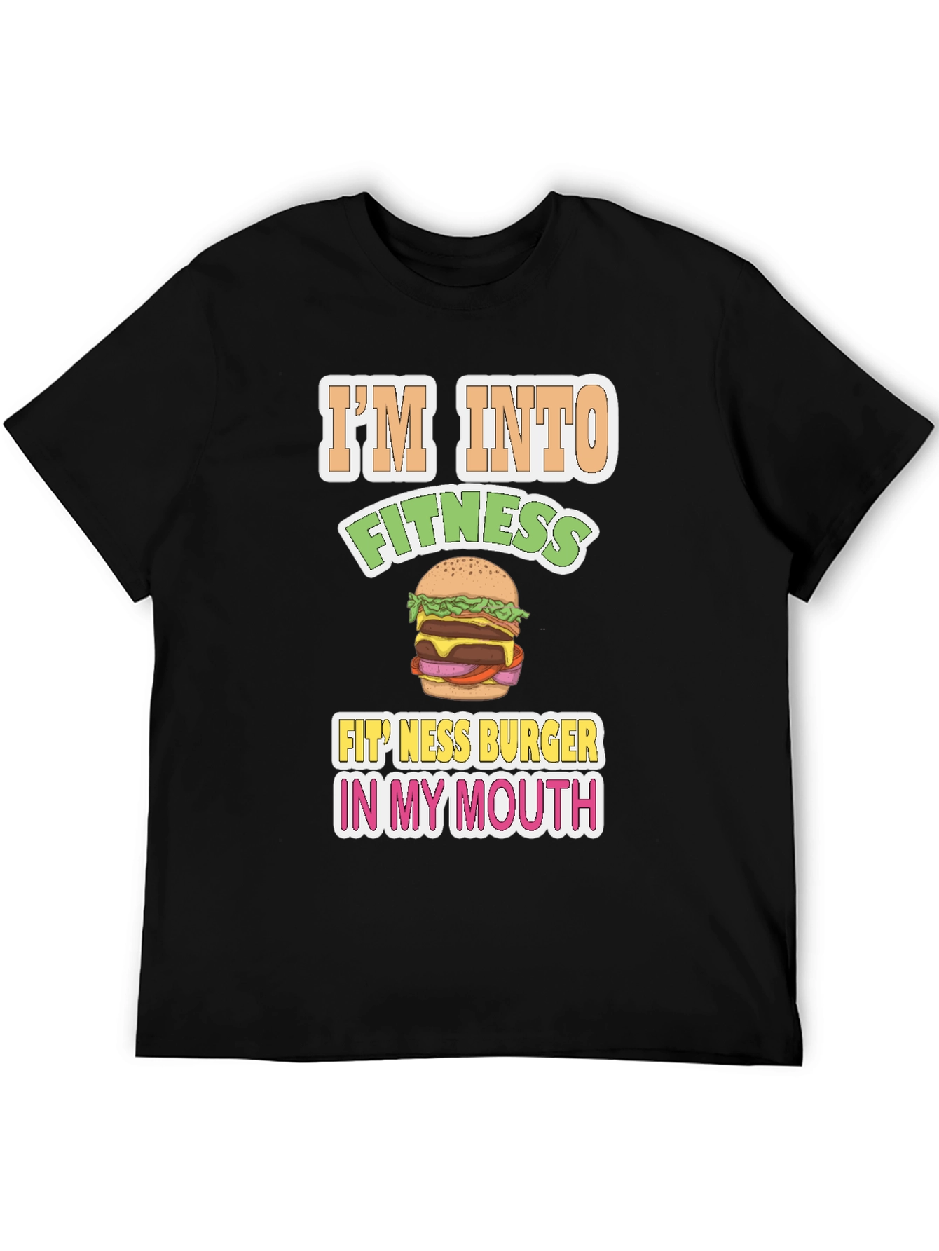 Black Funny Fitness Burger Graphic T-Shirt view 5