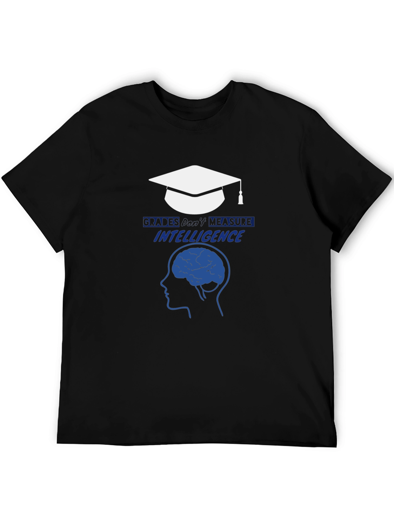 Black Intelligence T-Shirt - Graduation Cap & Brain Design view 5