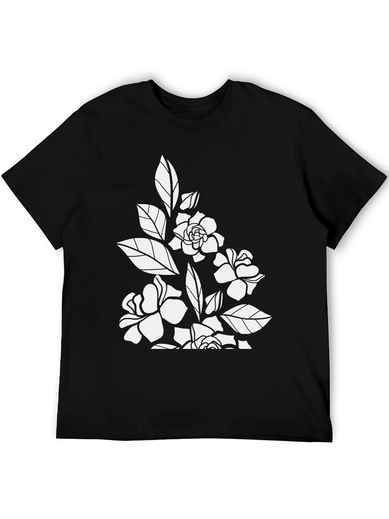 Black Floral Graphic T-Shirt - Black Cotton Tee view 5