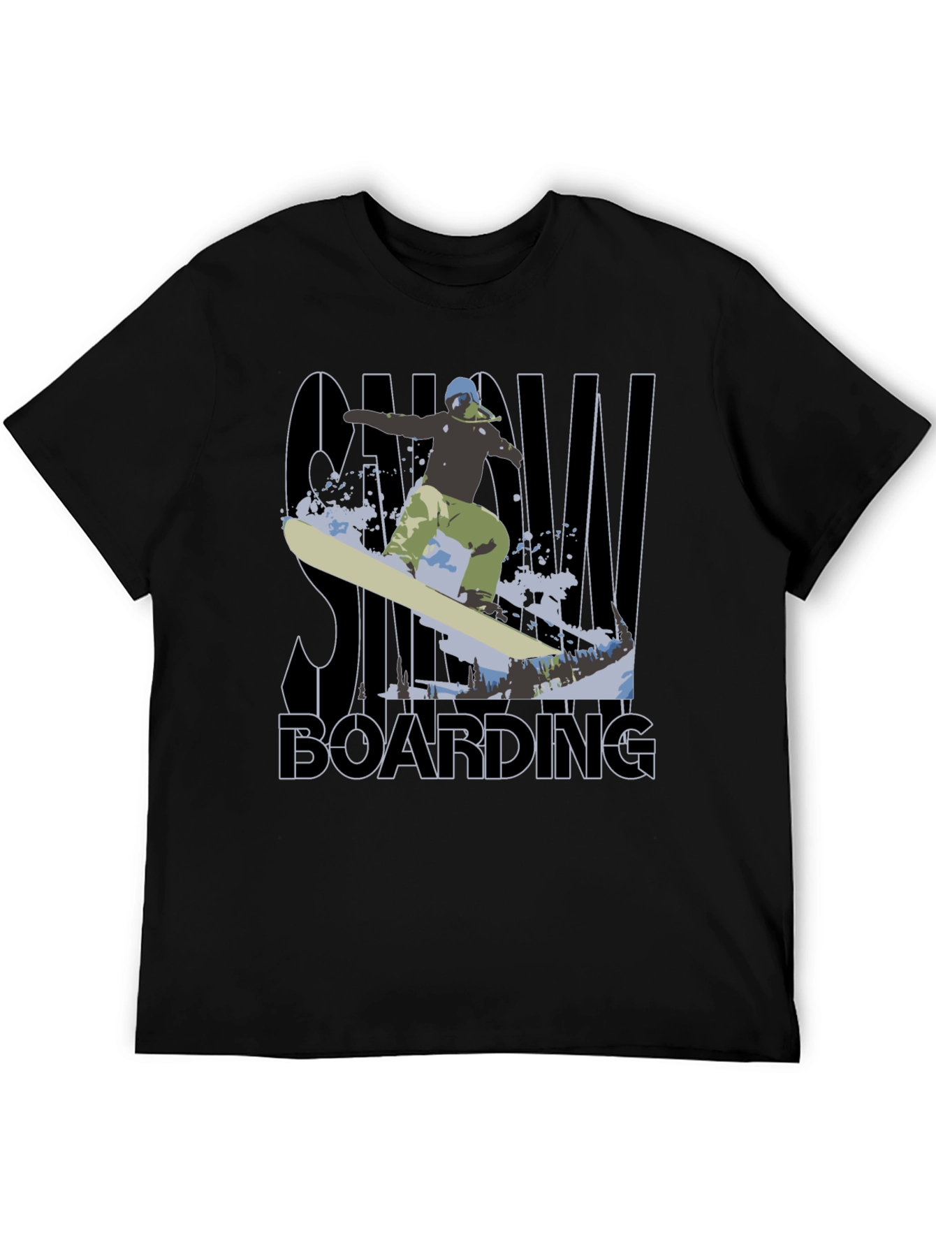 Black Snowboarding Graphic Tee - Black Cotton T-Shirt view 5