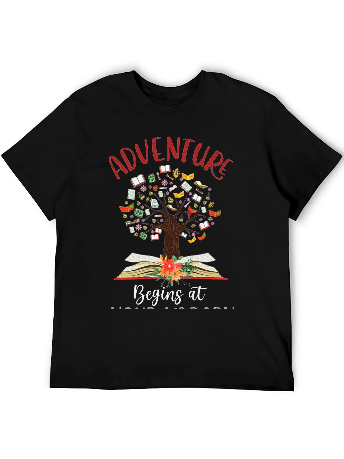 Black Adventure Begins at Books T-Shirt view 5