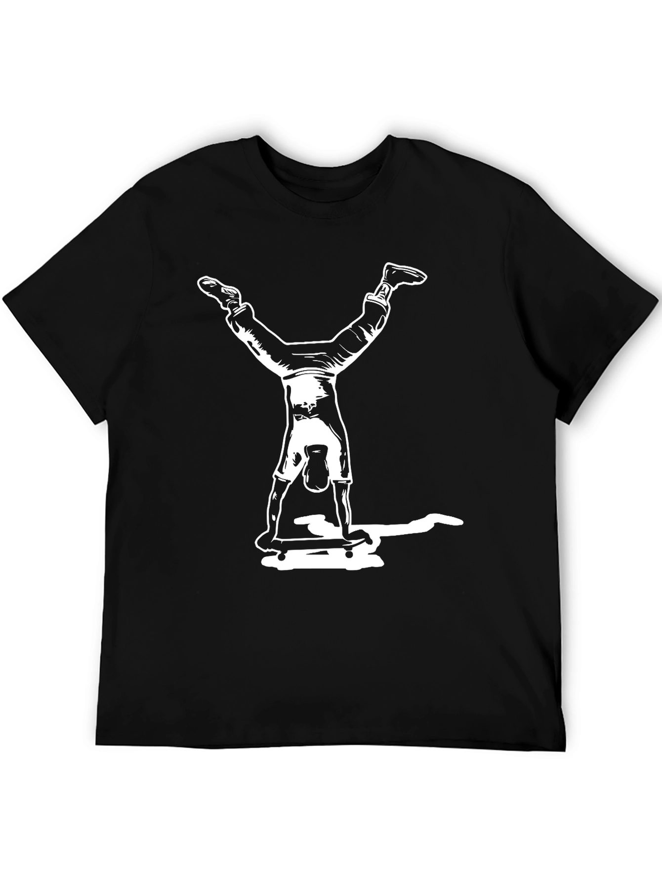 Black Skateboard Handstand Graphic Tee - Black Cotton Casual T-Shirt view 5