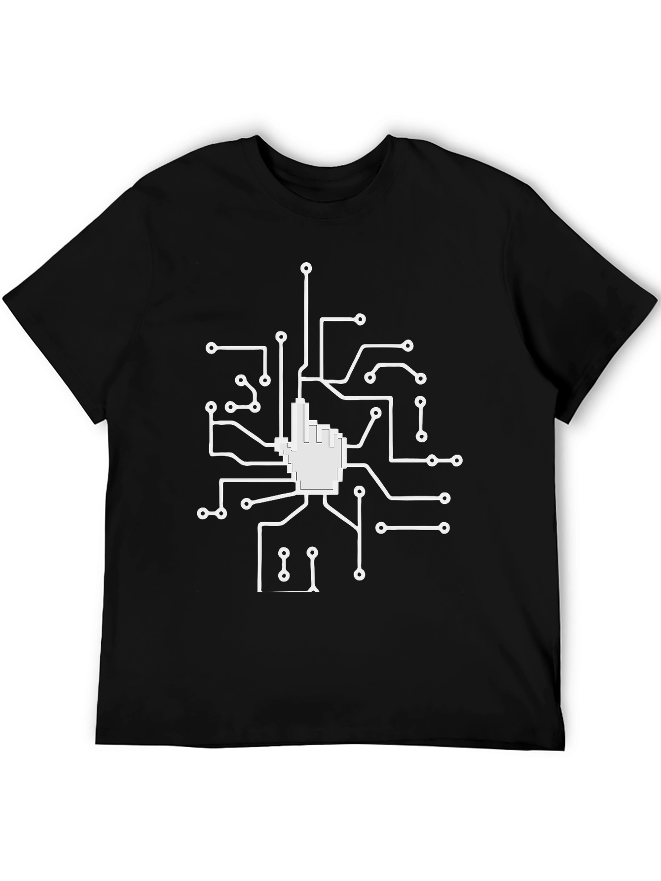 Black Circuit Hand Black T-Shirt - Geek Style view 5