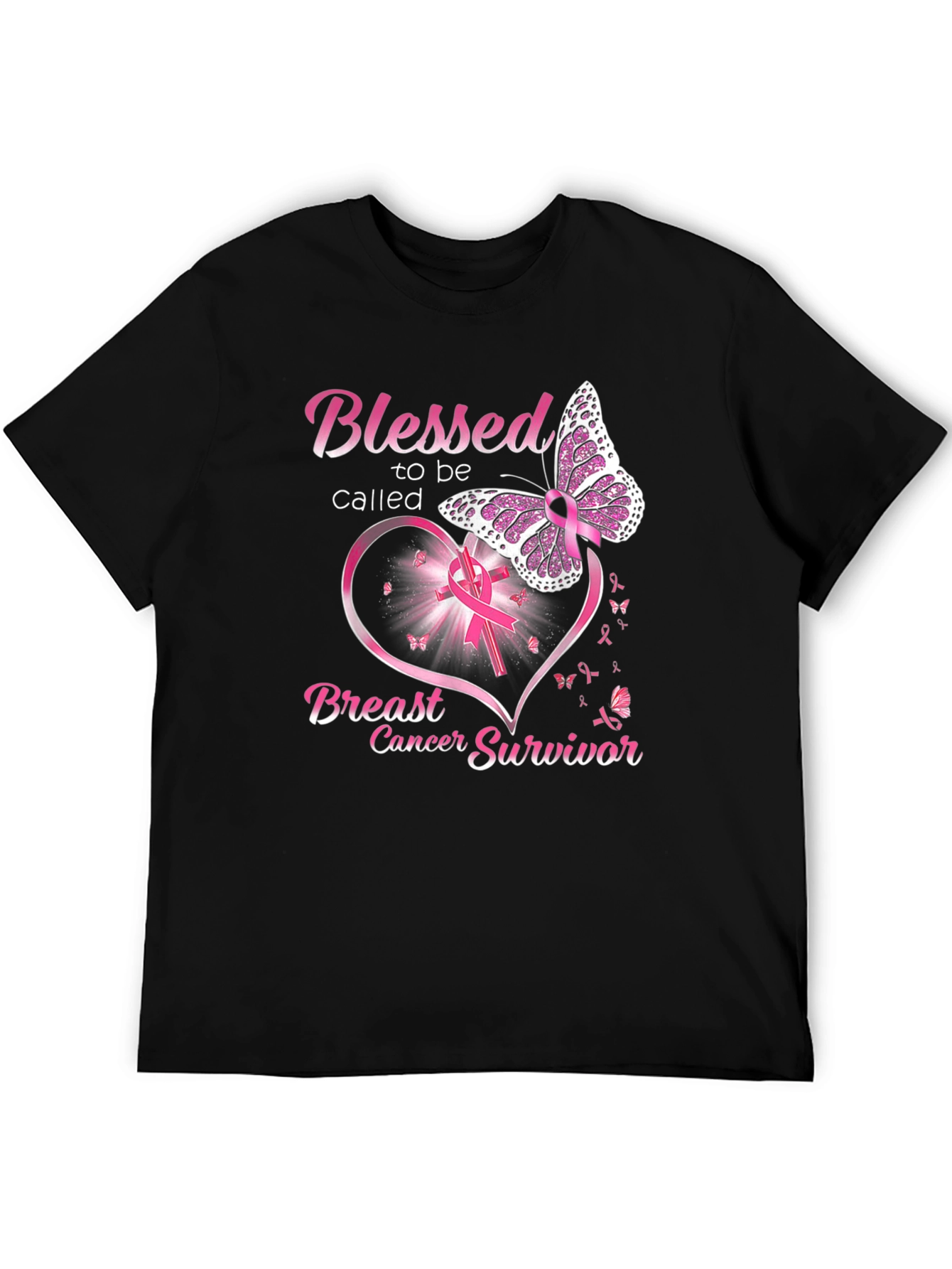 Black Breast Cancer Survivor Butterfly T-Shirt view 5