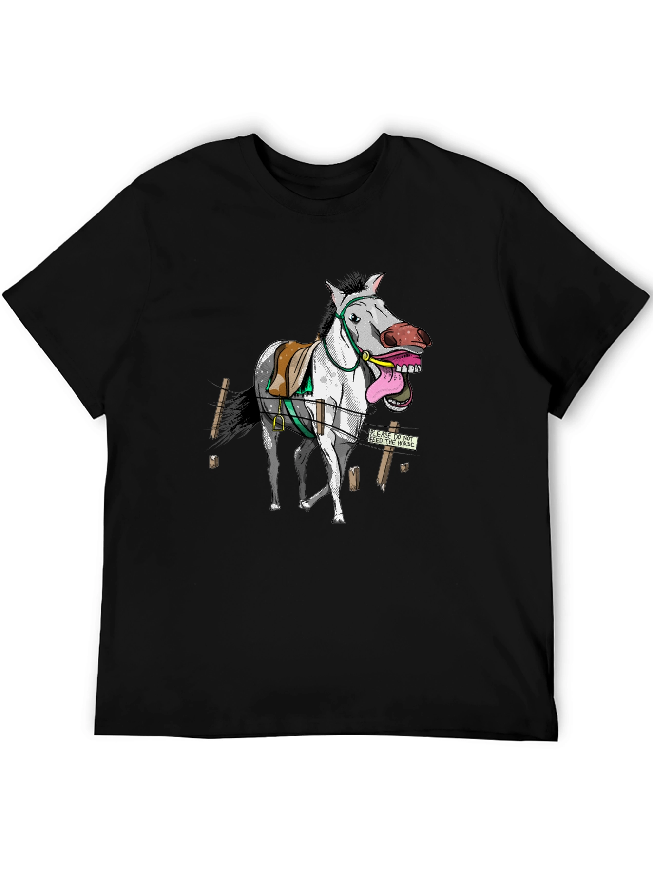 Black Funny Horse Graphic Tee - Black Cotton T-Shirt view 5