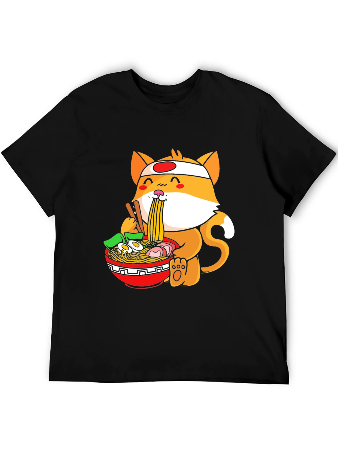 Black Ramen Cat Graphic Tee - Casual Black T-Shirt view 5