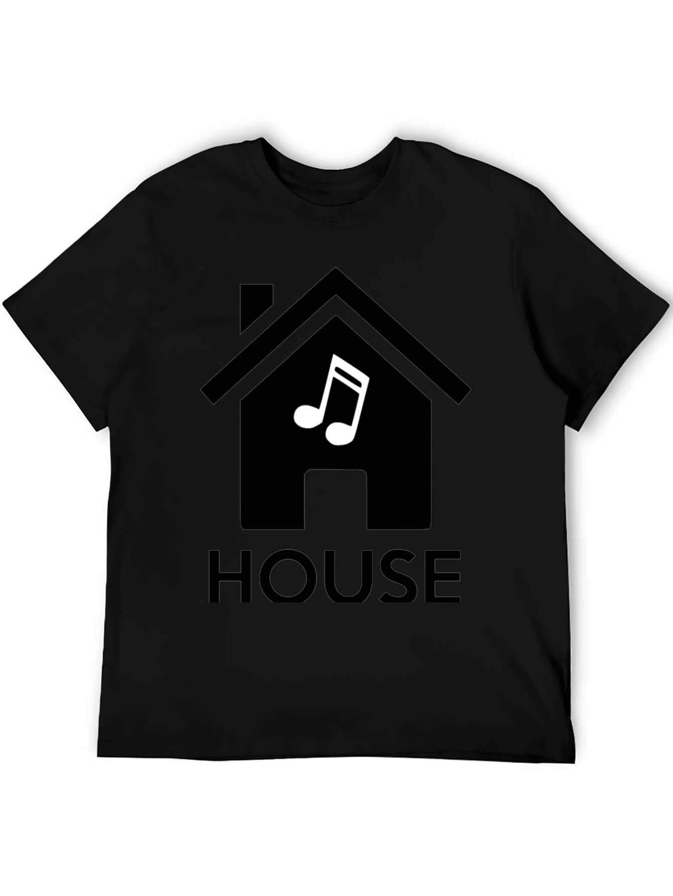 Black House Music T-Shirt, Black, Minimalist Design view 5