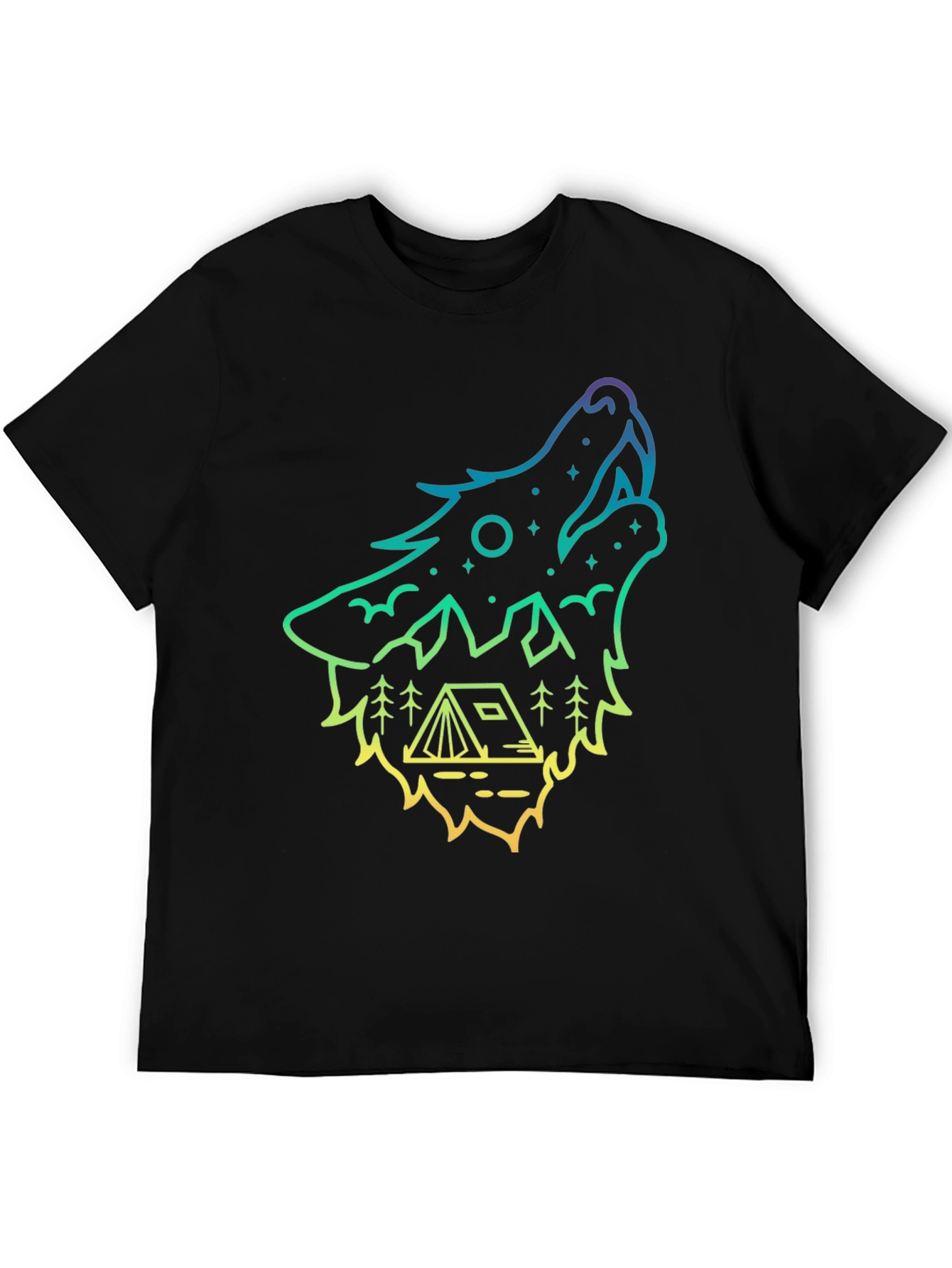 Black Wolf Howl Camping Tee - Gradient Outline Design view 5